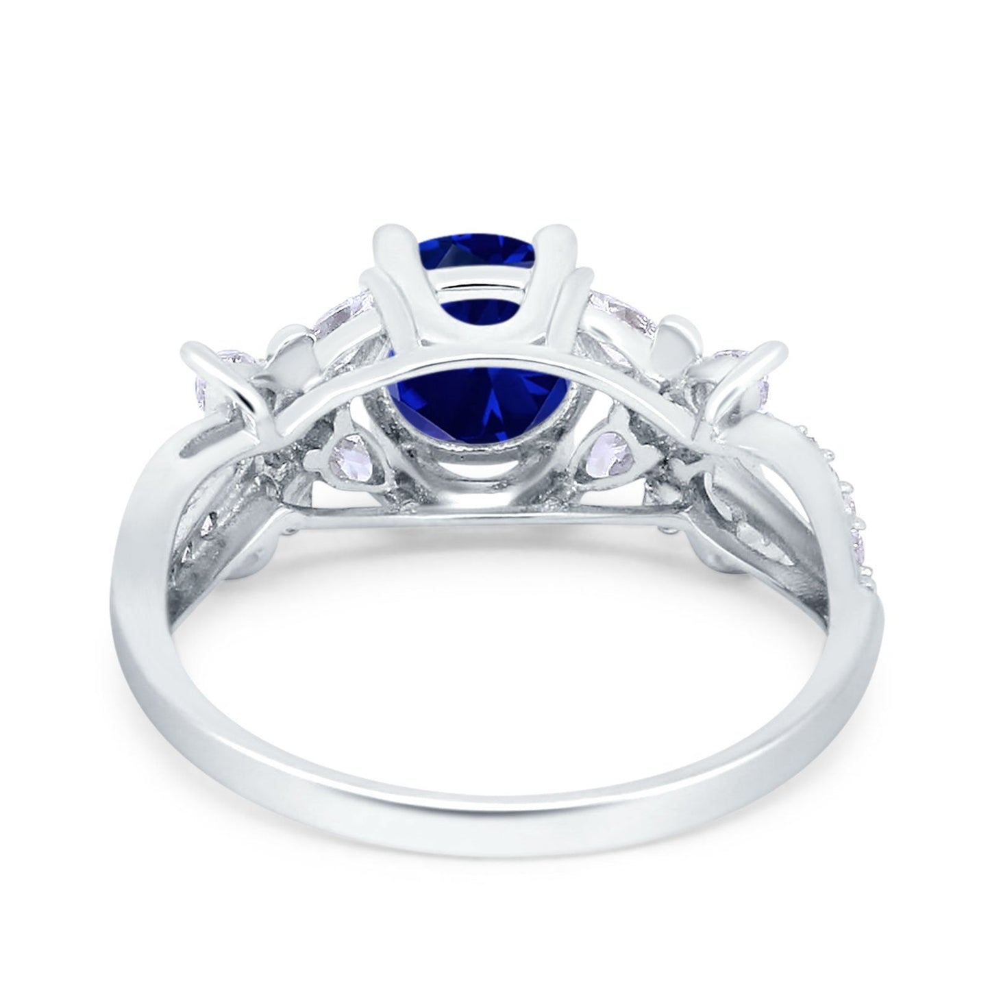 Art Deco Wedding Bridal Ring Round Simulated Blue Sapphire CZ