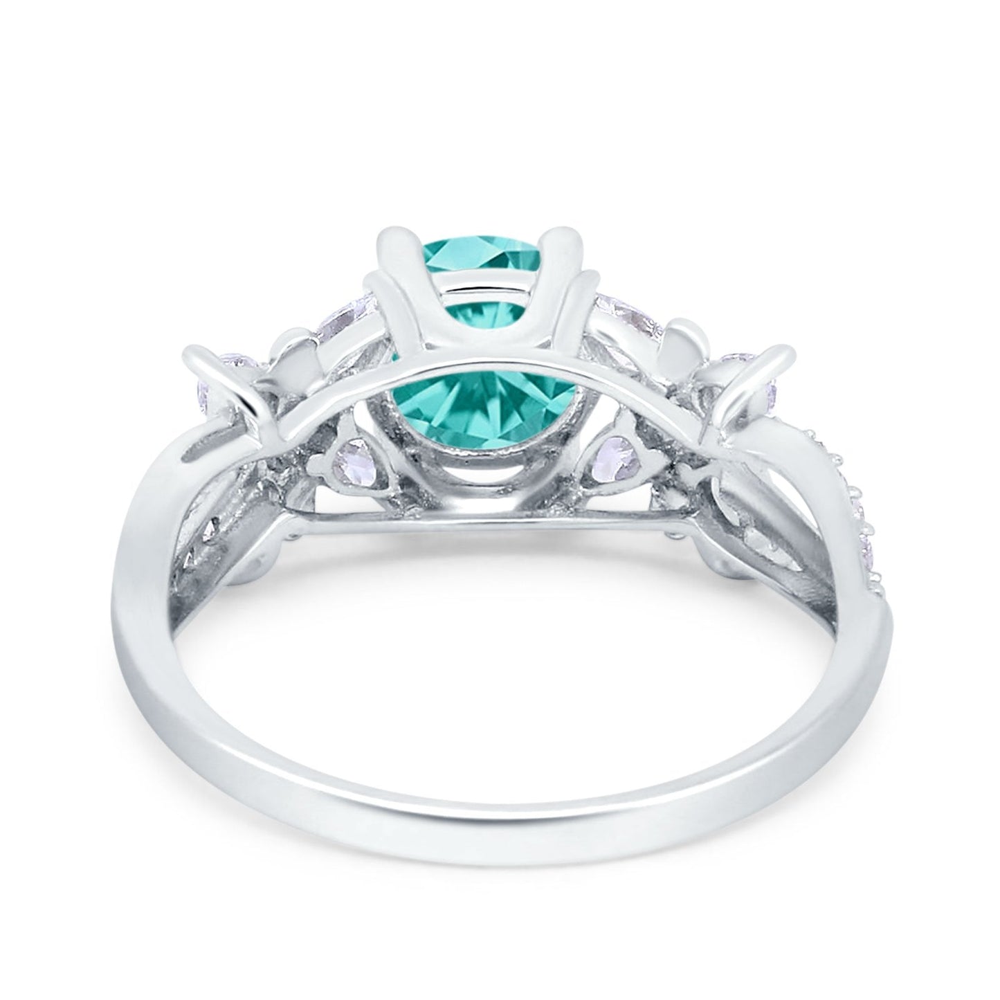 Art Deco Wedding Bridal Ring Round Simulated Paraiba Tourmaline CZ