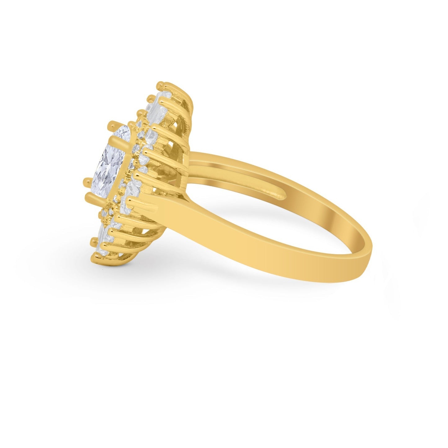 Art Deco Vintage Oval Halo Wedding Ring Yellow Tone, Simulated Cubic Zirconia