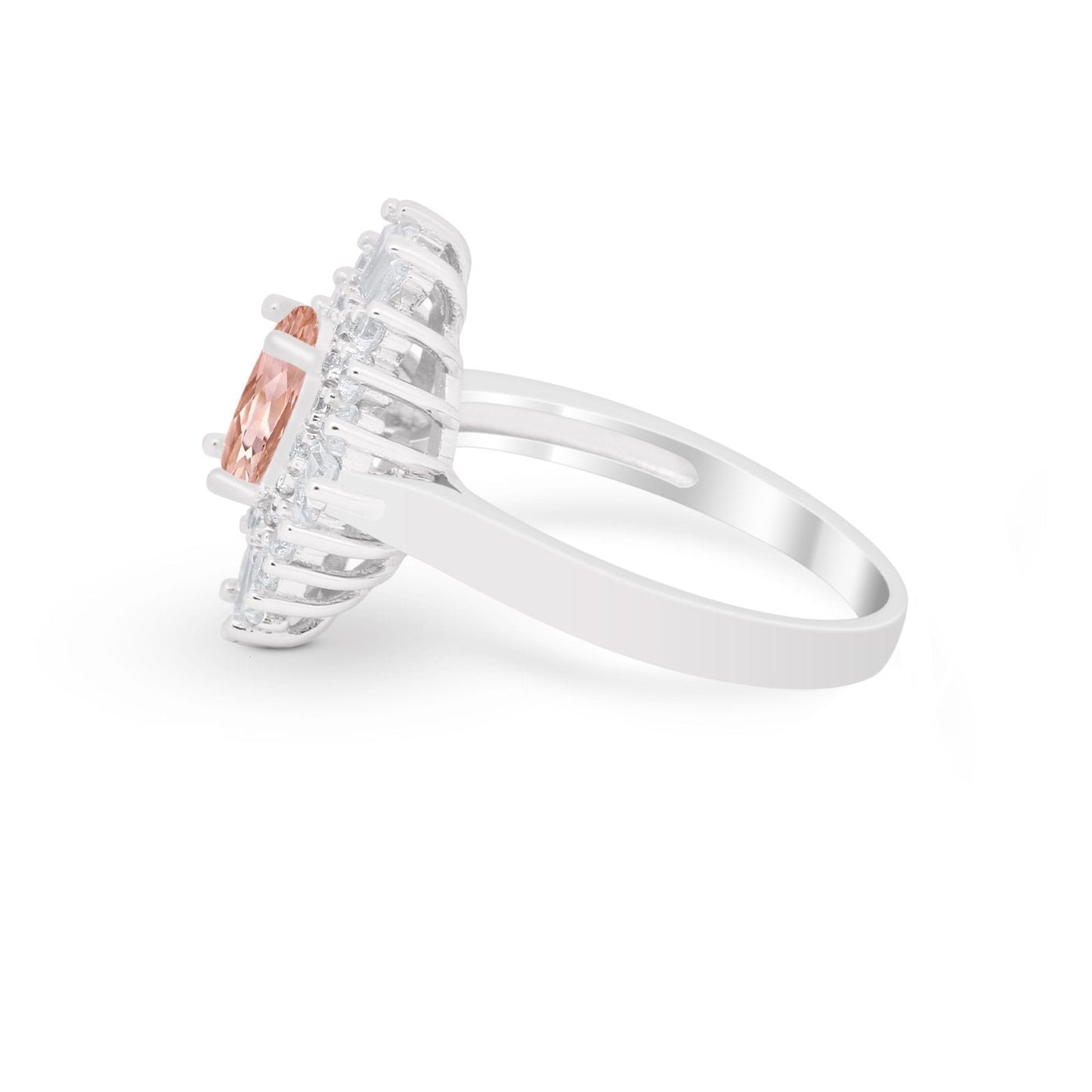 Art Deco Vintage Oval Halo Wedding Ring Simulated Morganite CZ