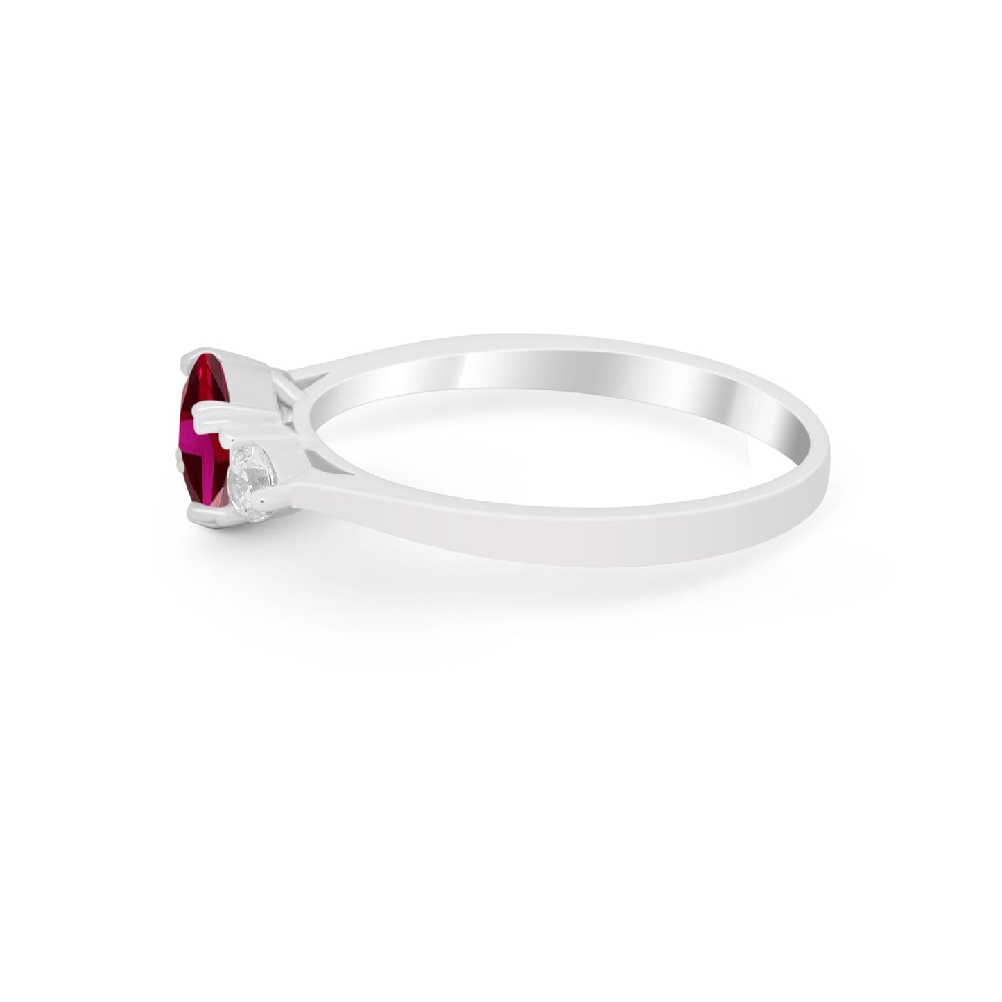 Three Stone Wedding Ring Emerald Cut Simulated Ruby CZ