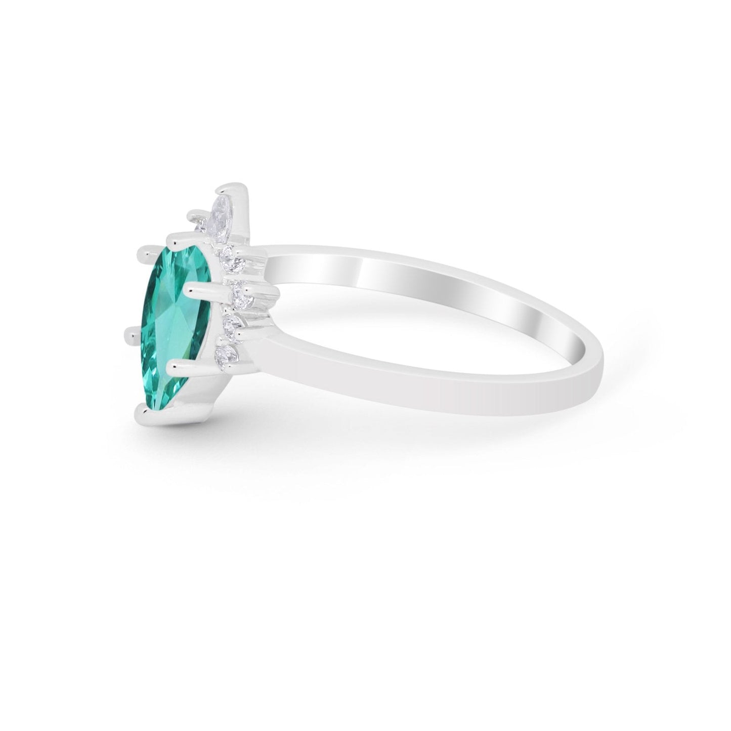 Teardrop Art Deco Pear Simulated Paraiba Tourmaline CZ Engagement Ring