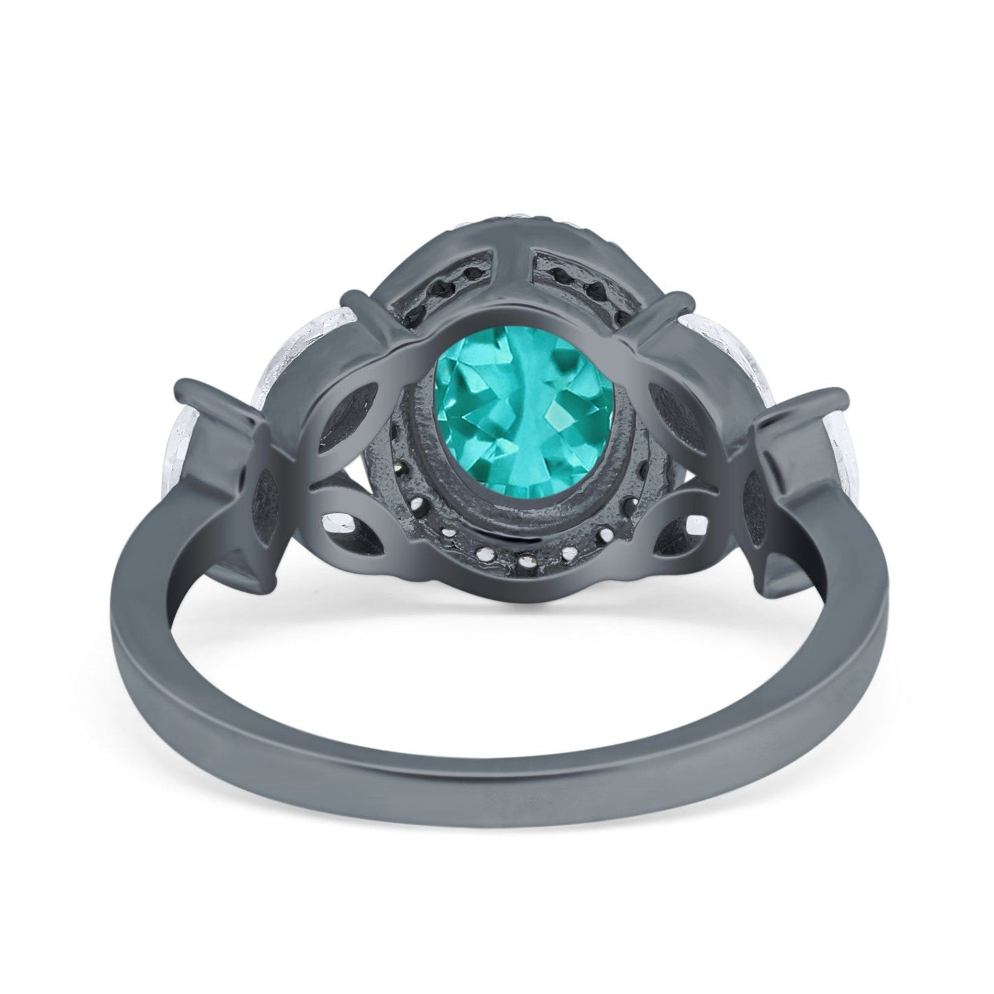 Oval Black Tone, Simulated Paraiba Tourmaline CZ Engagement Ring