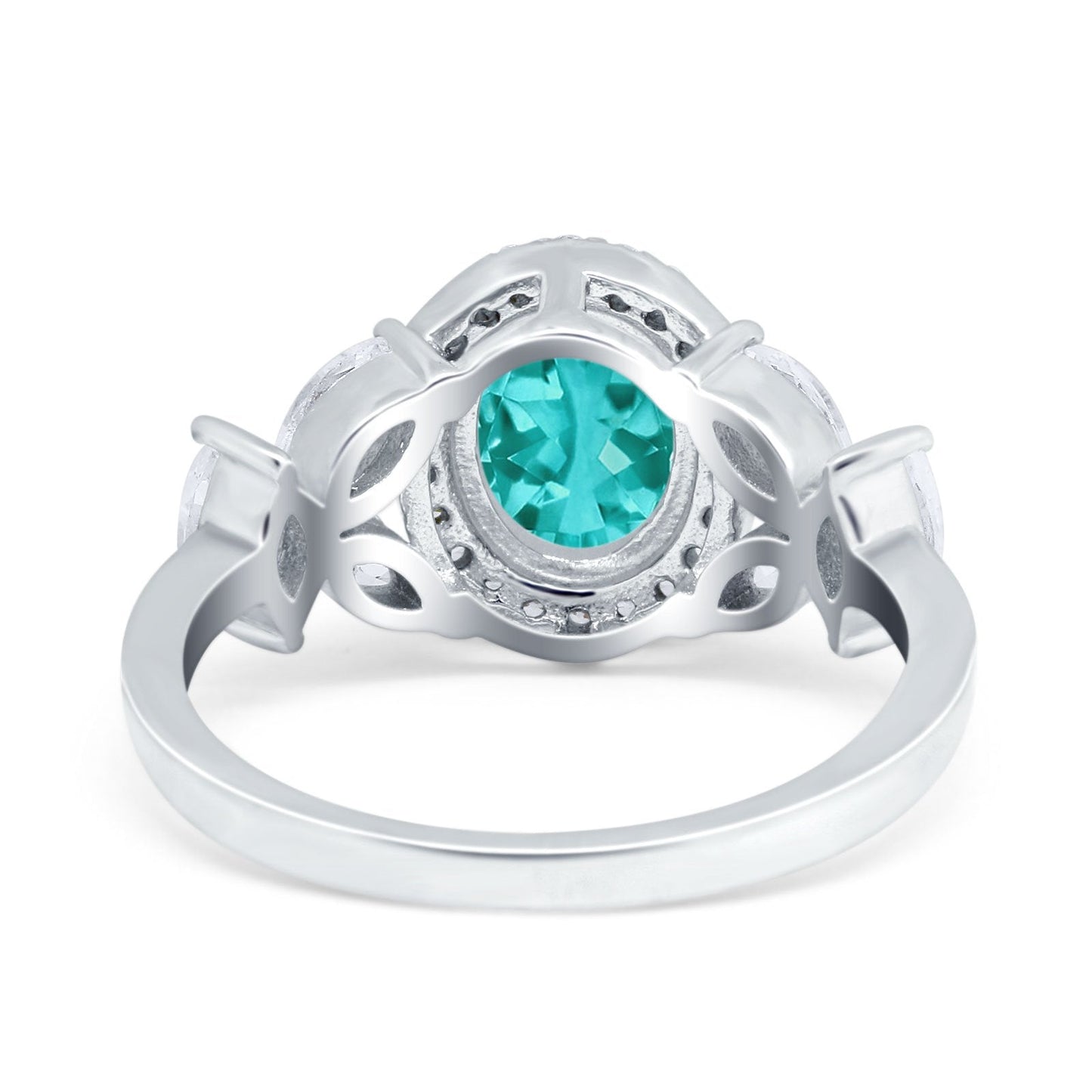 Oval Art Deco Simulated Paraiba Tourmaline CZ Engagement Ring