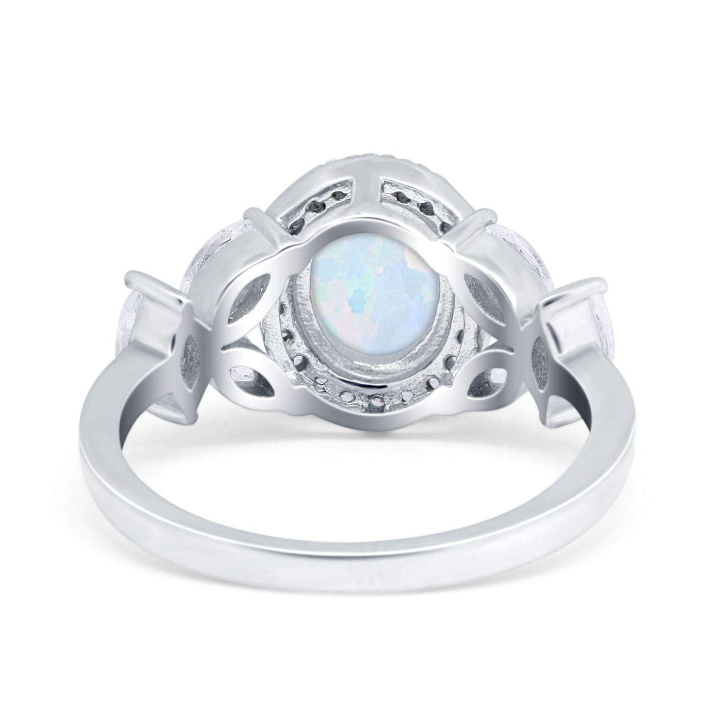 Oval Art Deco Lab Created White Opal  Engagement Ring