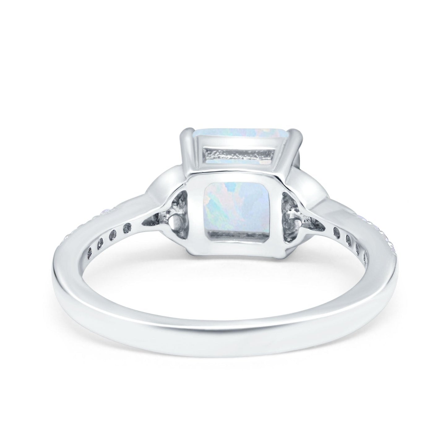 Cushion Cut Celtic Lab Created White Opal Wedding Ring