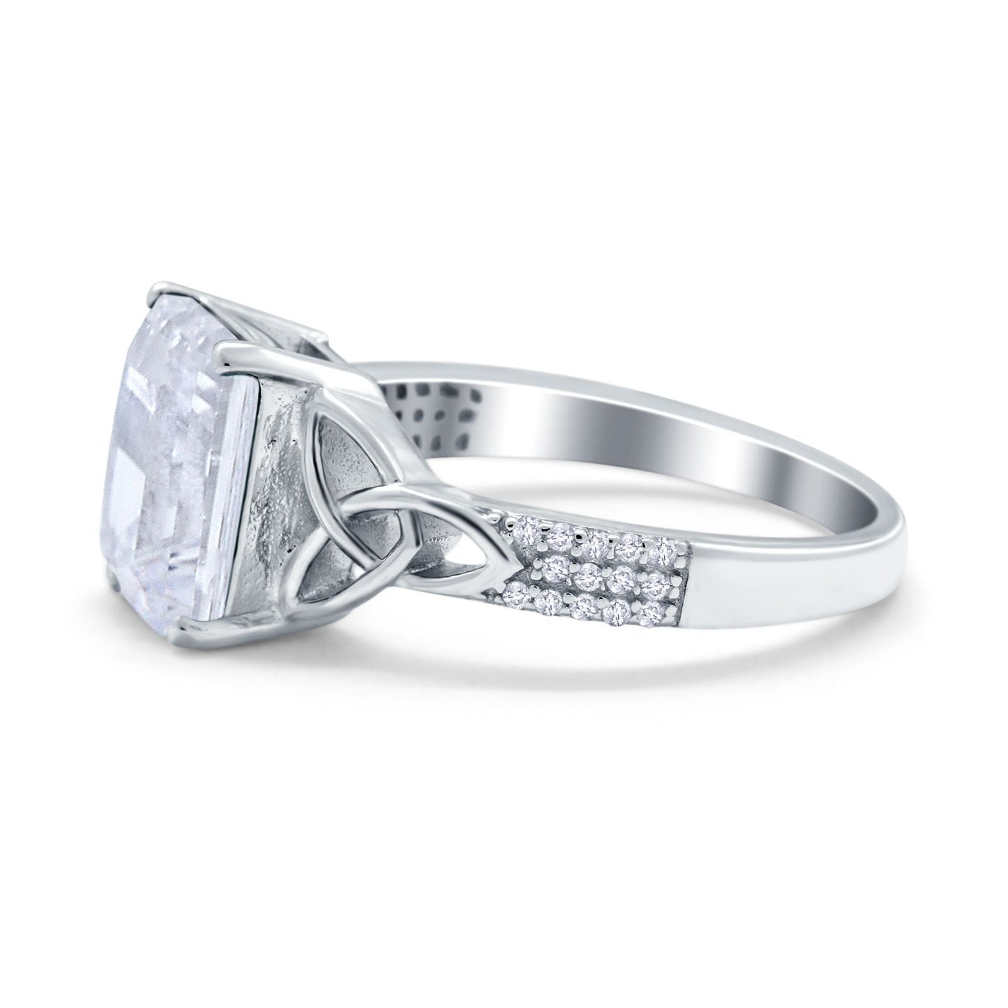 Emerald Cut Celtic Engagement Ring Simulated Cubic Zirconia