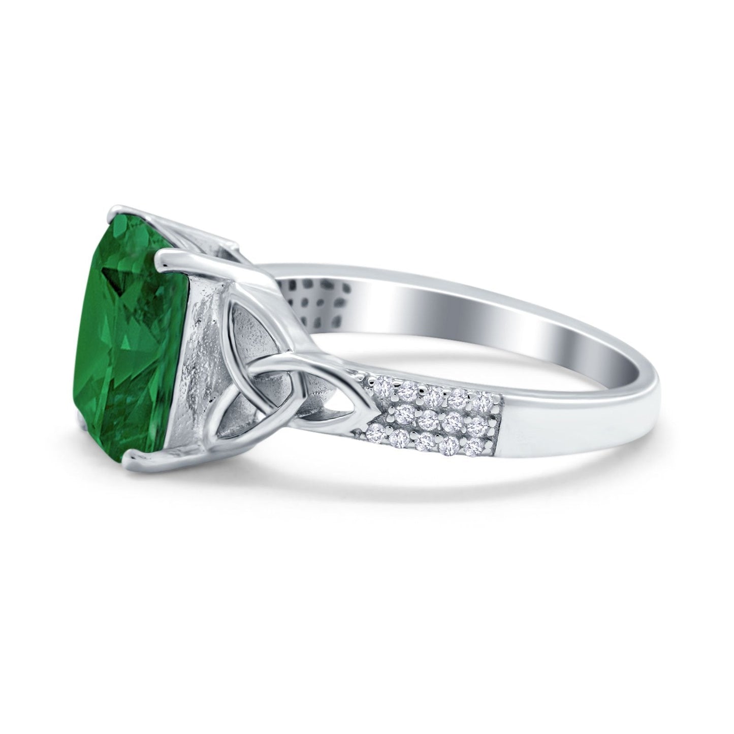 Emerald Cut Celtic Engagement Ring Simulated Green Emerald CZ