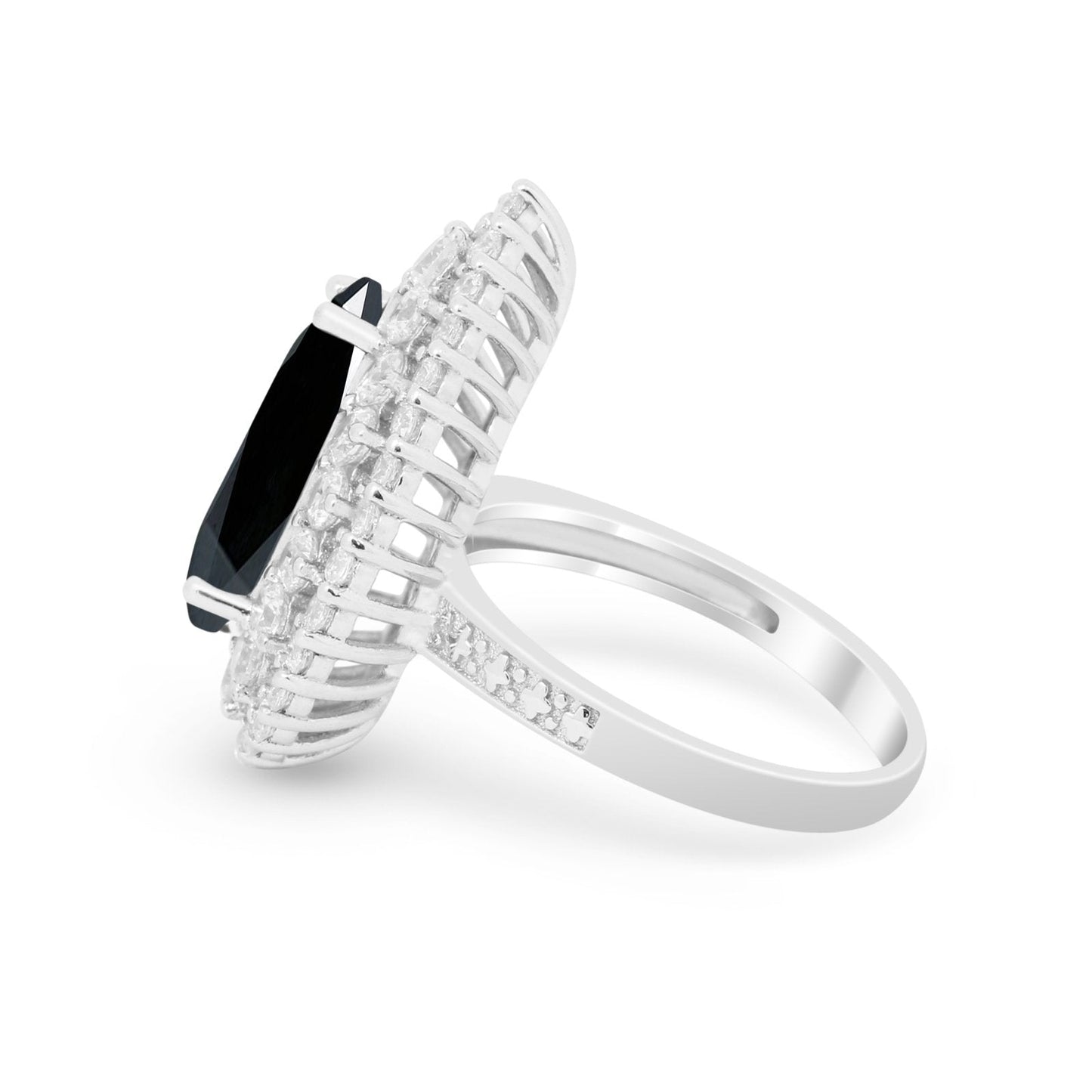 Teardrop Cocktail Ring Pear Simulated Black CZ