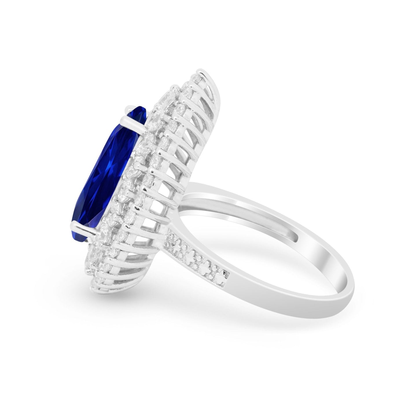 Teardrop Cocktail Ring Pear Simulated Blue Sapphire CZ