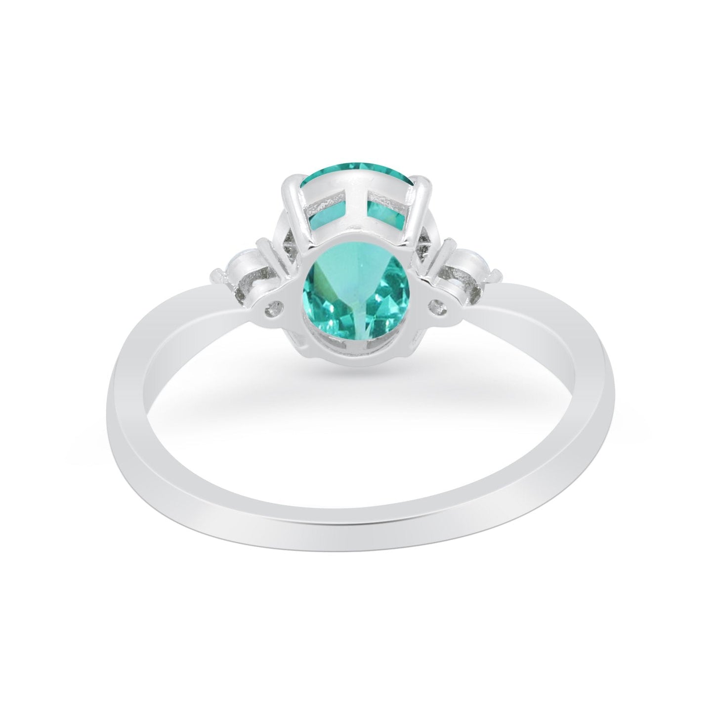 Three Stone Oval Engagement Ring Simulated Paraiba Tourmaline CZ