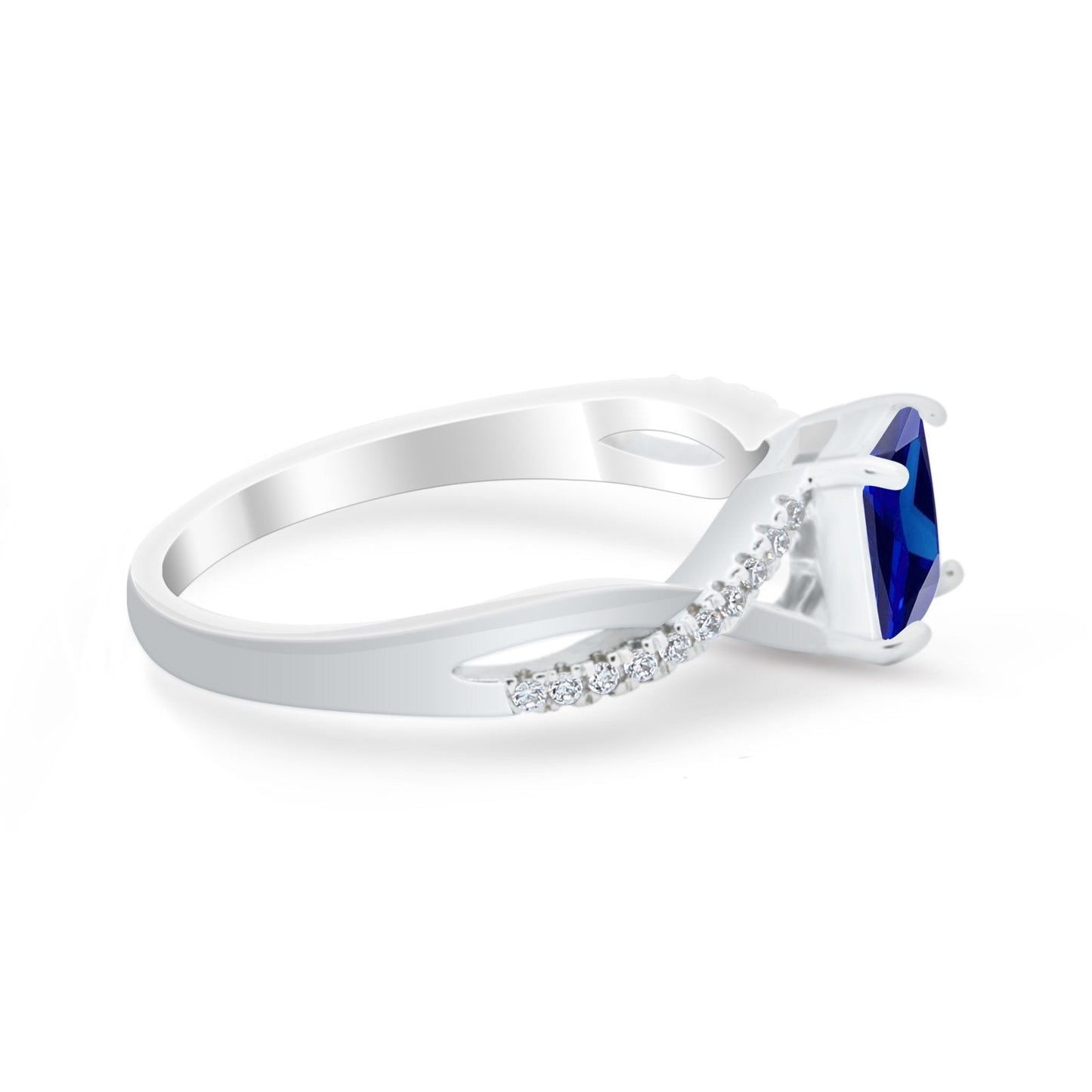 Princess Cut Blue Sapphire CZ Engagement Ring