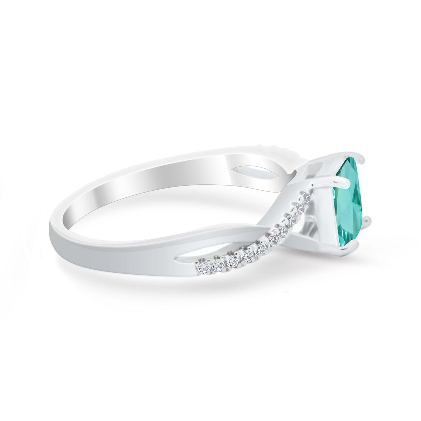 Princess Cut Paraiba Tourmaline CZ Infinity Shank Ring