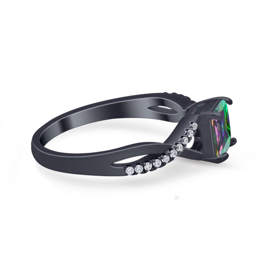 Infinity Shank Princess Cut Black Tone, Simulated Rainbow CZ Engagement Ring