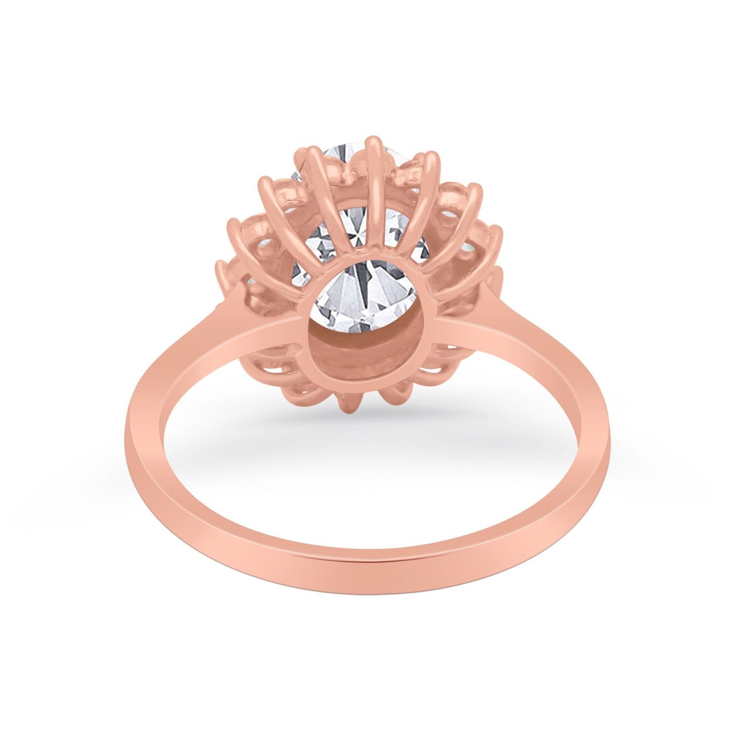 Floral Halo Oval Wedding Ring Rose Tone, Simulated Cubic Zirconia