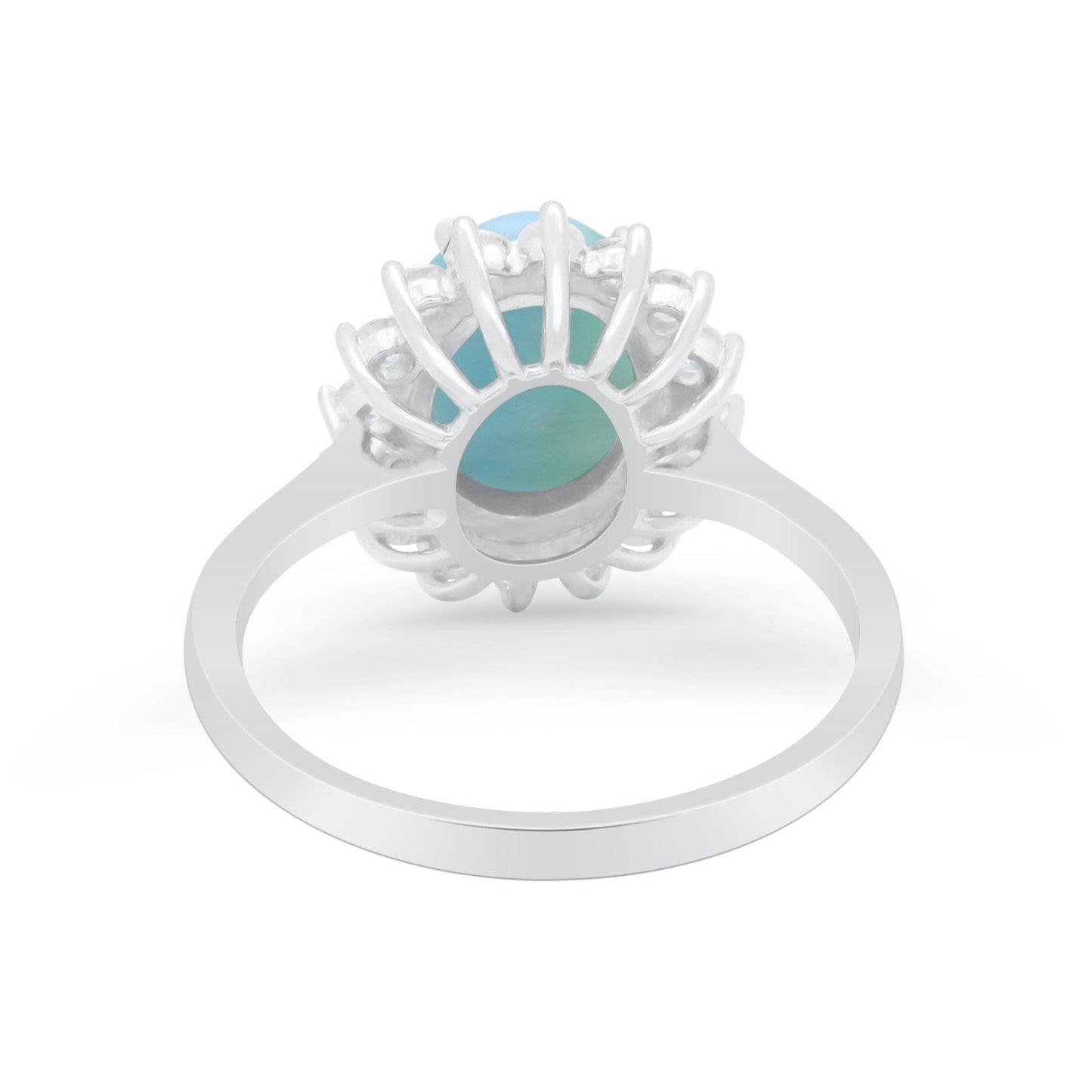 Floral Halo Oval Wedding Engagement  Simulated Larimar CZ Ring