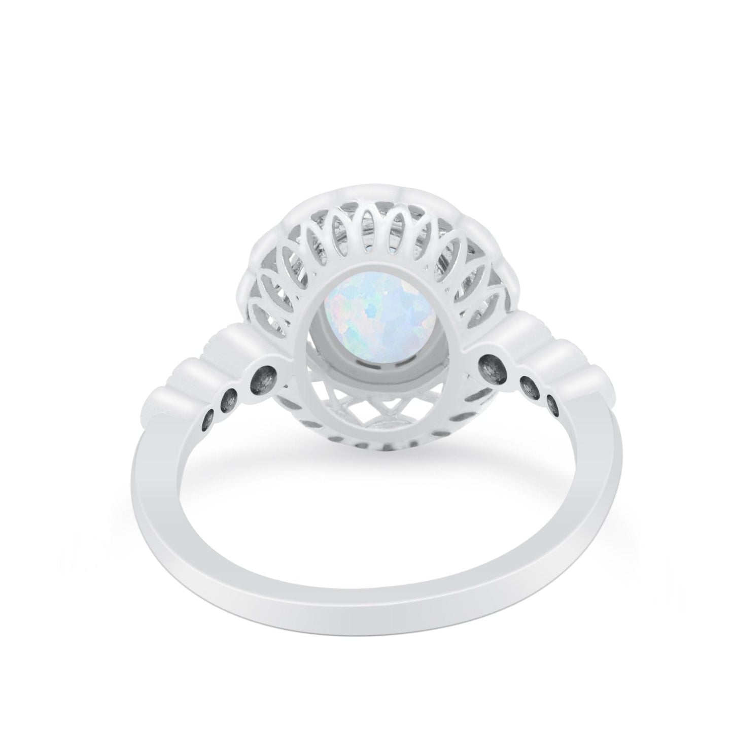 Vintage Style Art Deco Bezel Oval Created White Opal Ring