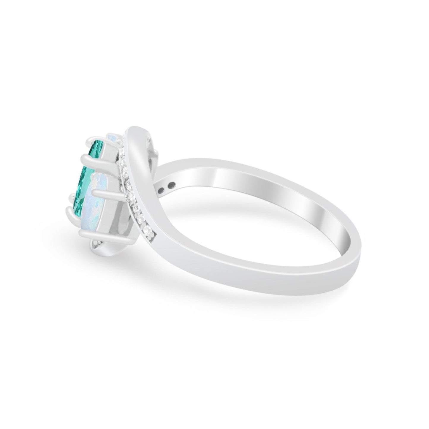 3-Stone Swirl Wedding Ring Oval Simulated Paraiba Tourmaline CZ