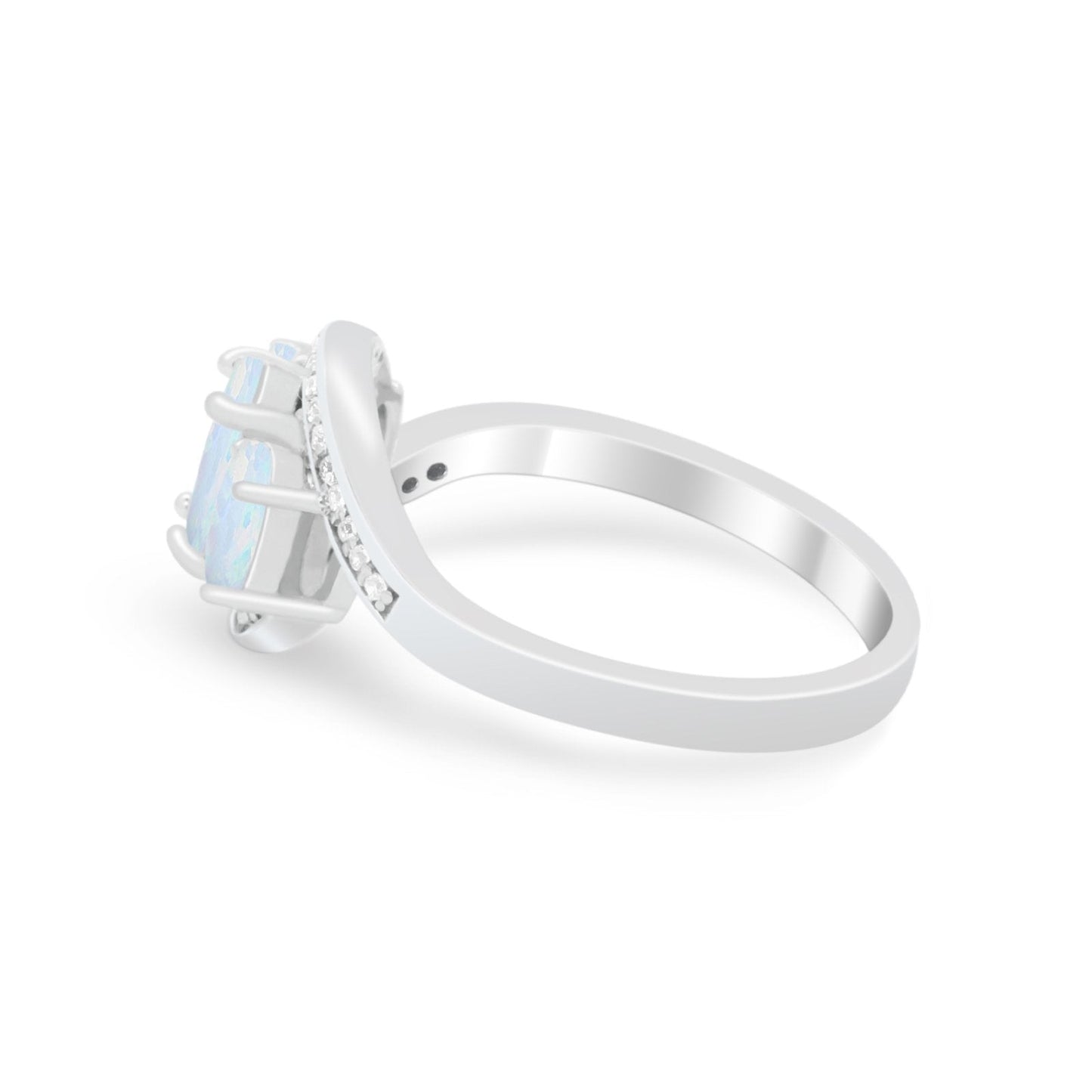 3-Stone Swirl Wedding Ring Round Lab Created White Opal