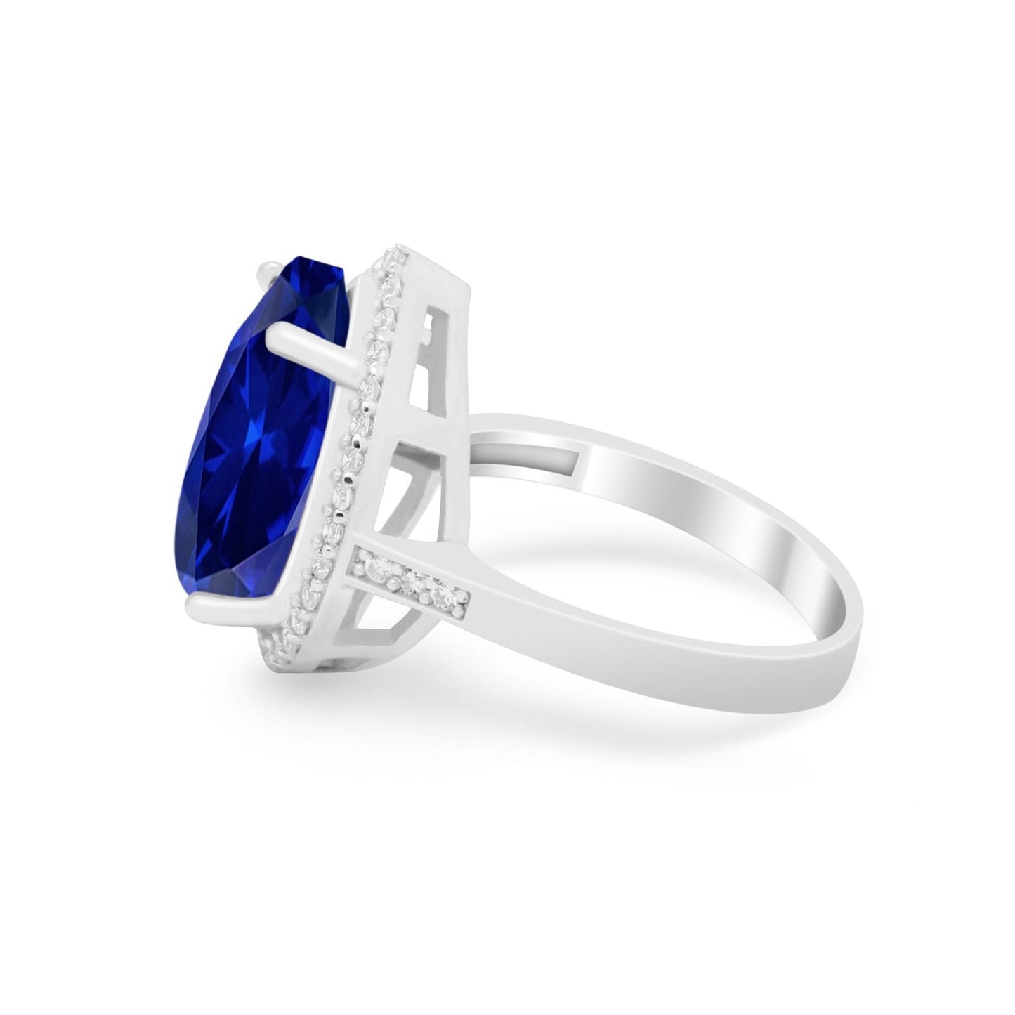 Teardrop Cocktail Simulated Blue Sapphire CZ Ring