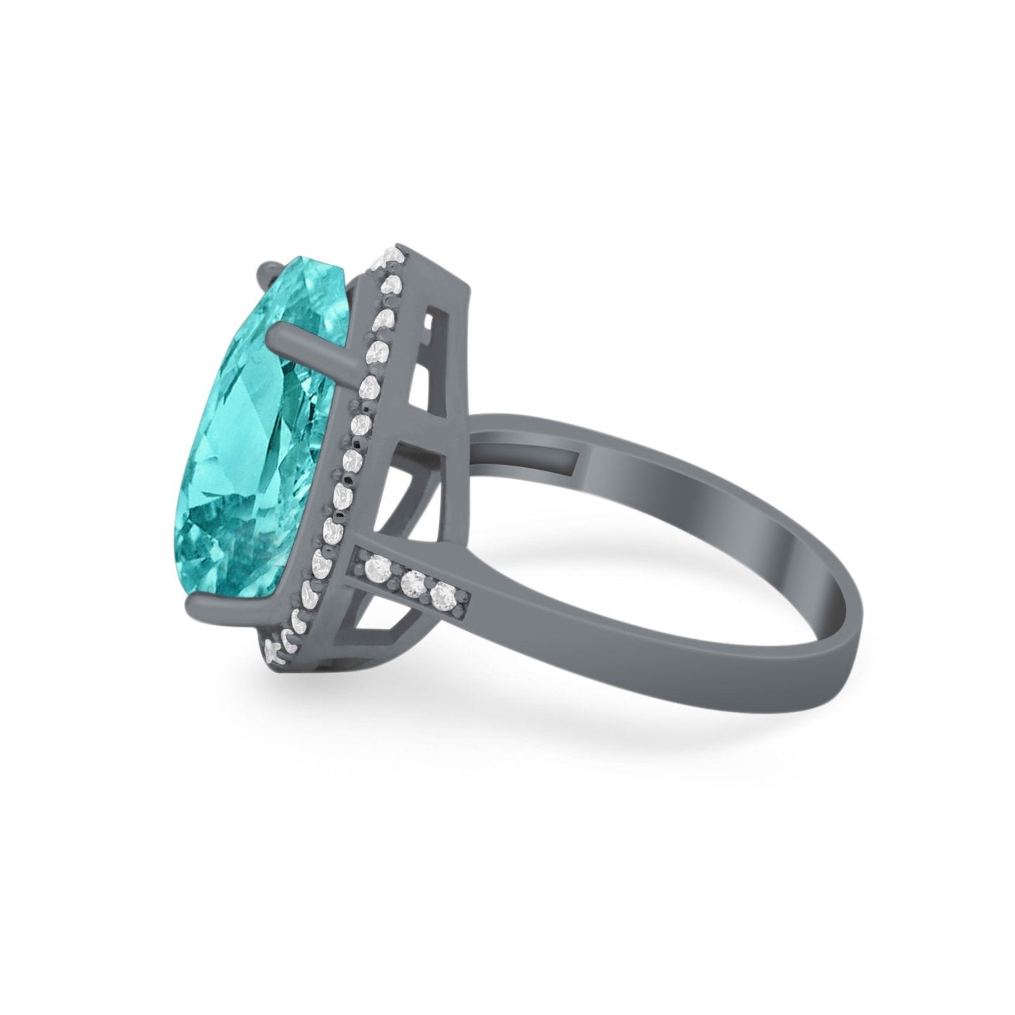 Teardrop Cocktail Black Tone, Paraiba Tourmaline CZ Engagement Ring