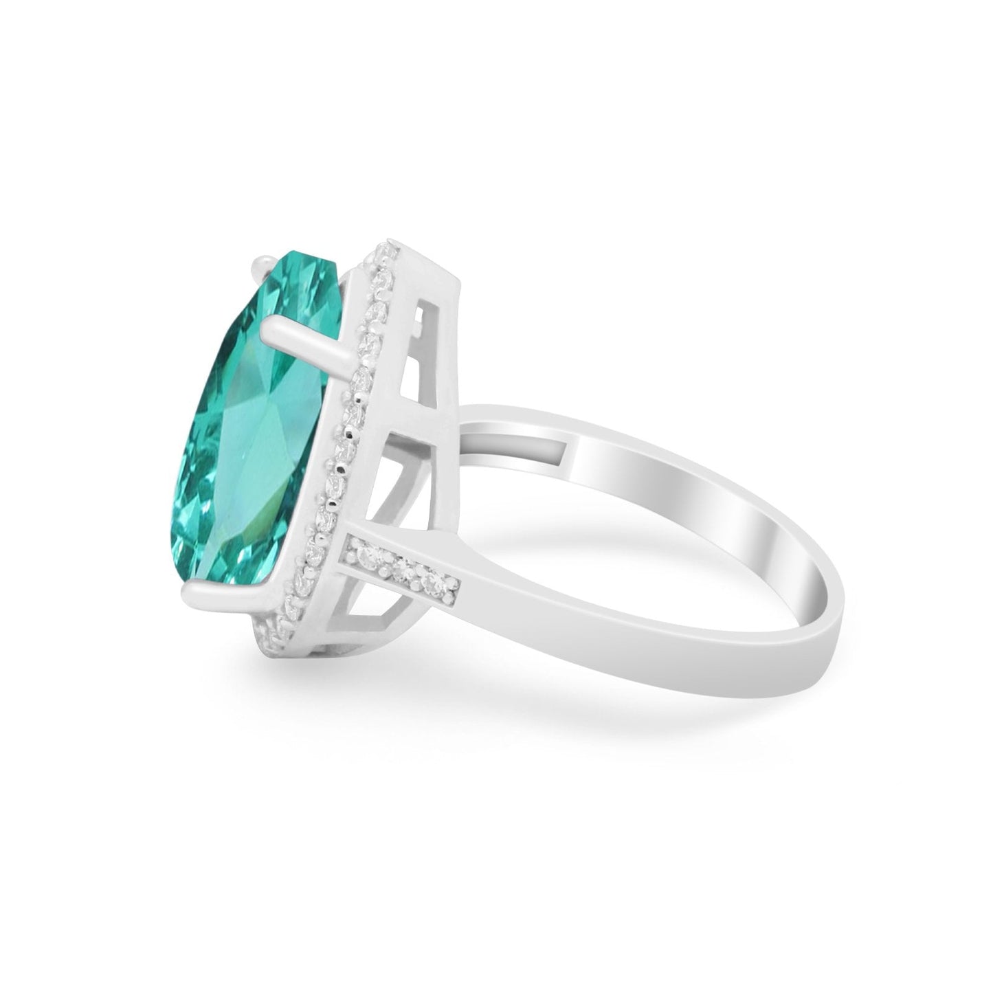 Teardrop Cocktail Simulated Paraiba Tourmaline CZ Ring