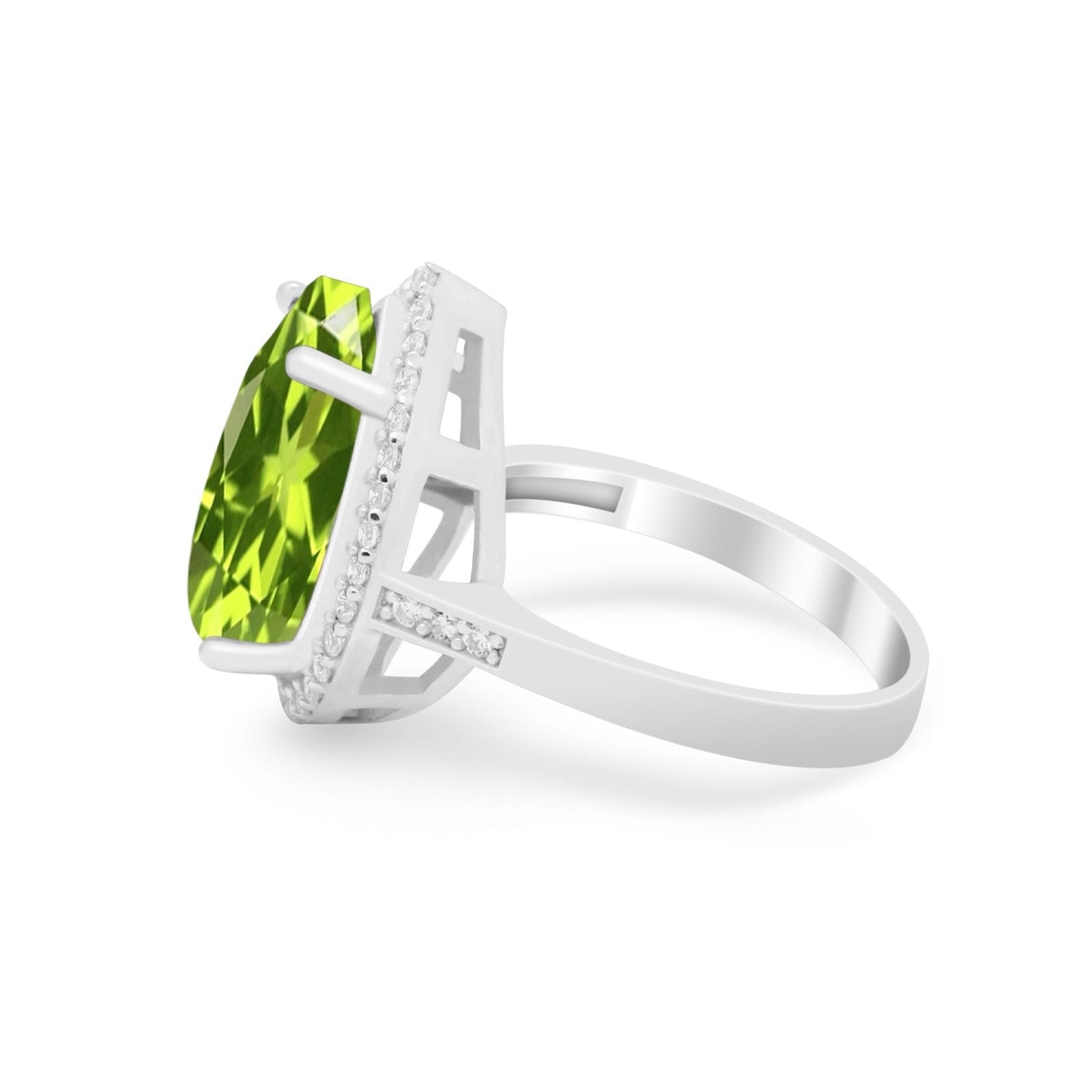 Teardrop Cocktail Simulated Peridot CZ Engagement Ring