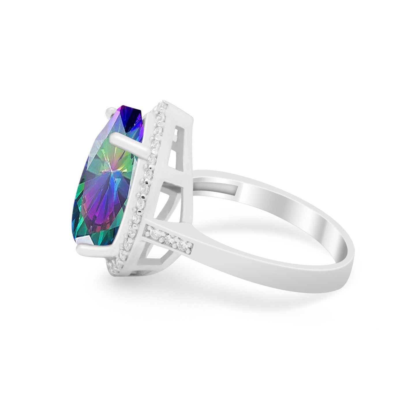 Teardrop Cocktail Simulated Rainbow CZ Bridal Ring