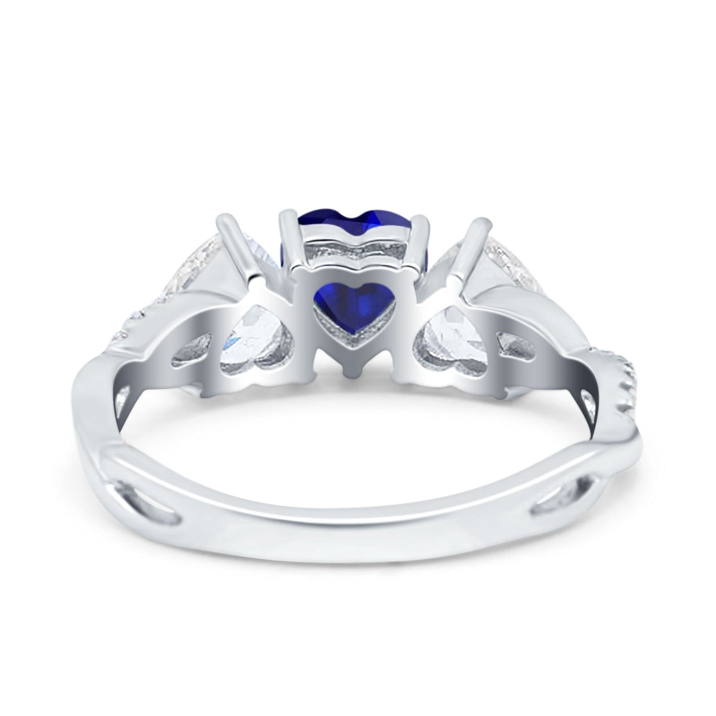 Three Heart Simulated Blue Sapphire CZ Engagement Promise Ring