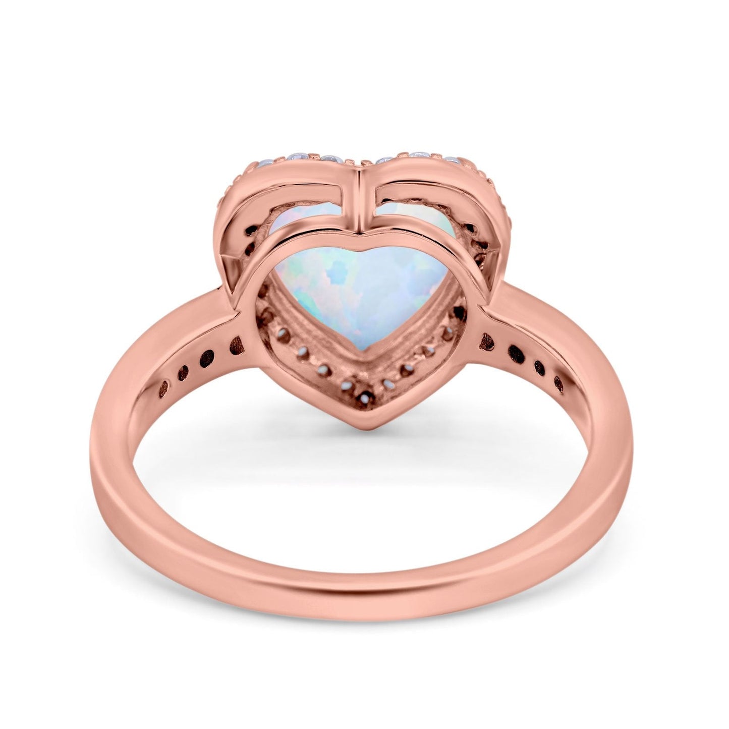 Halo Heart Promise Ring Rose Tone, Lab Created White Opal