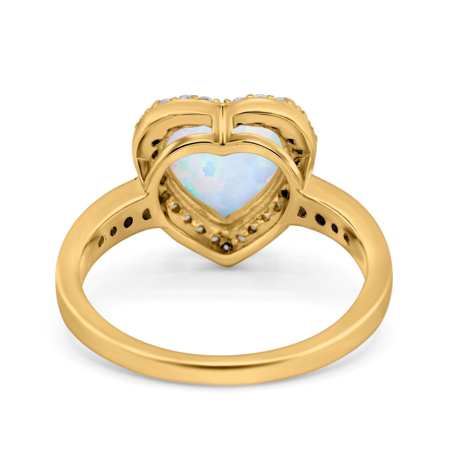 Halo Heart Promise Ring Yellow Tone, Lab Created White Opal