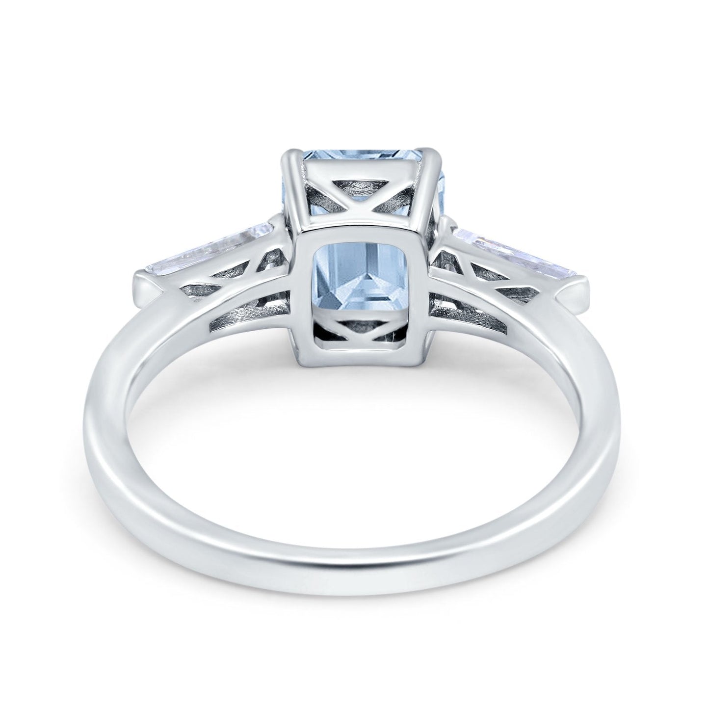 Art Deco Wedding Ring Emerald Cut Simulated Aquamarine CZ