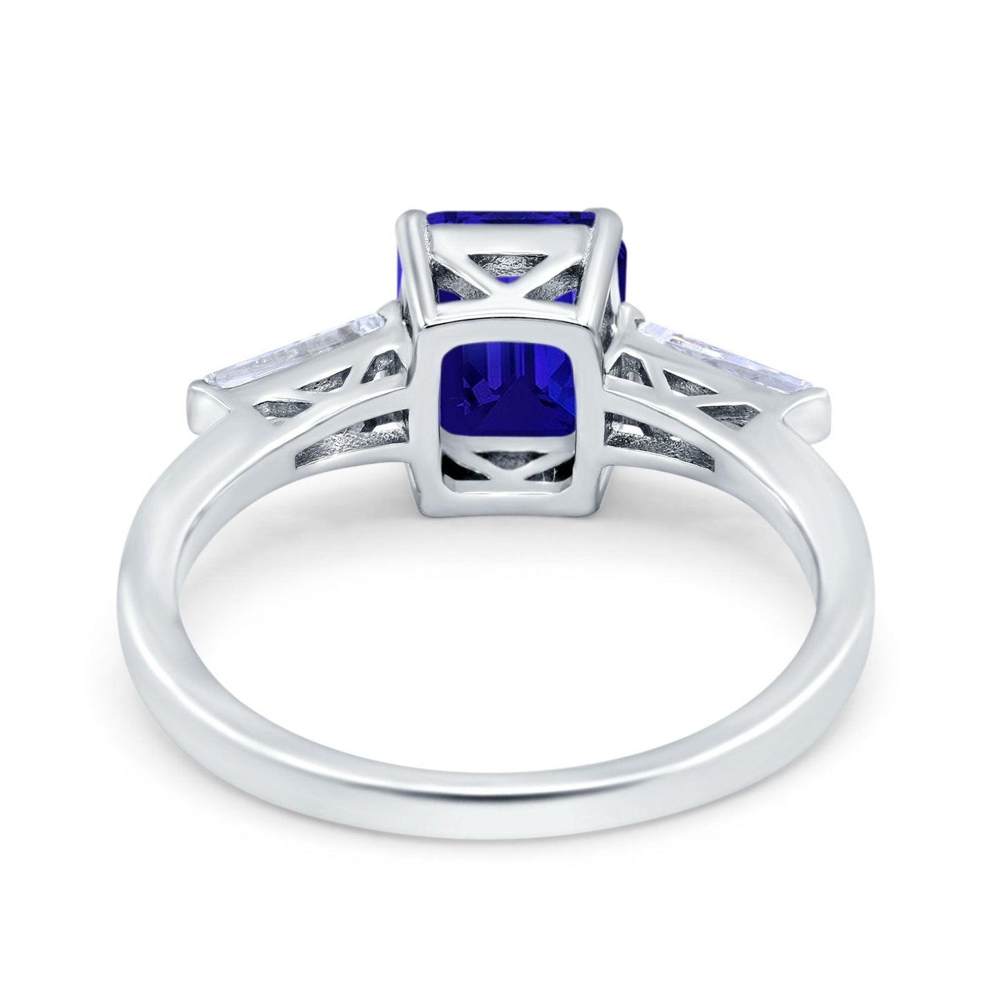 Art Deco Wedding Ring Emerald Cut Simulated Blue Sapphire CZ