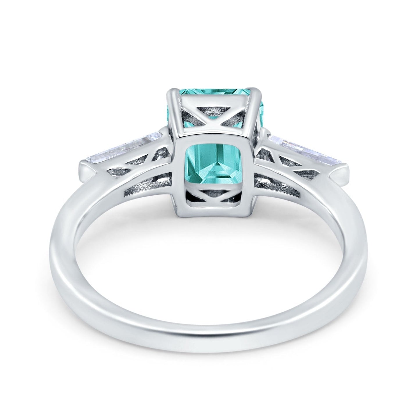 Art Deco Wedding Ring Emerald Cut Simulated Paraiba Tourmaline CZ