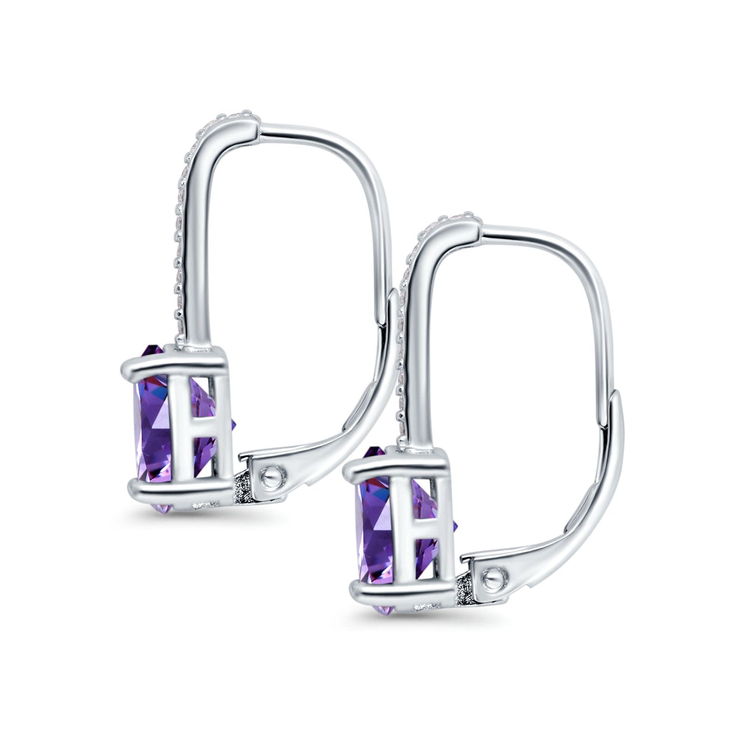 Round Hoop Huggie Design Simulated Amethyst CZ LeverBack Earrings