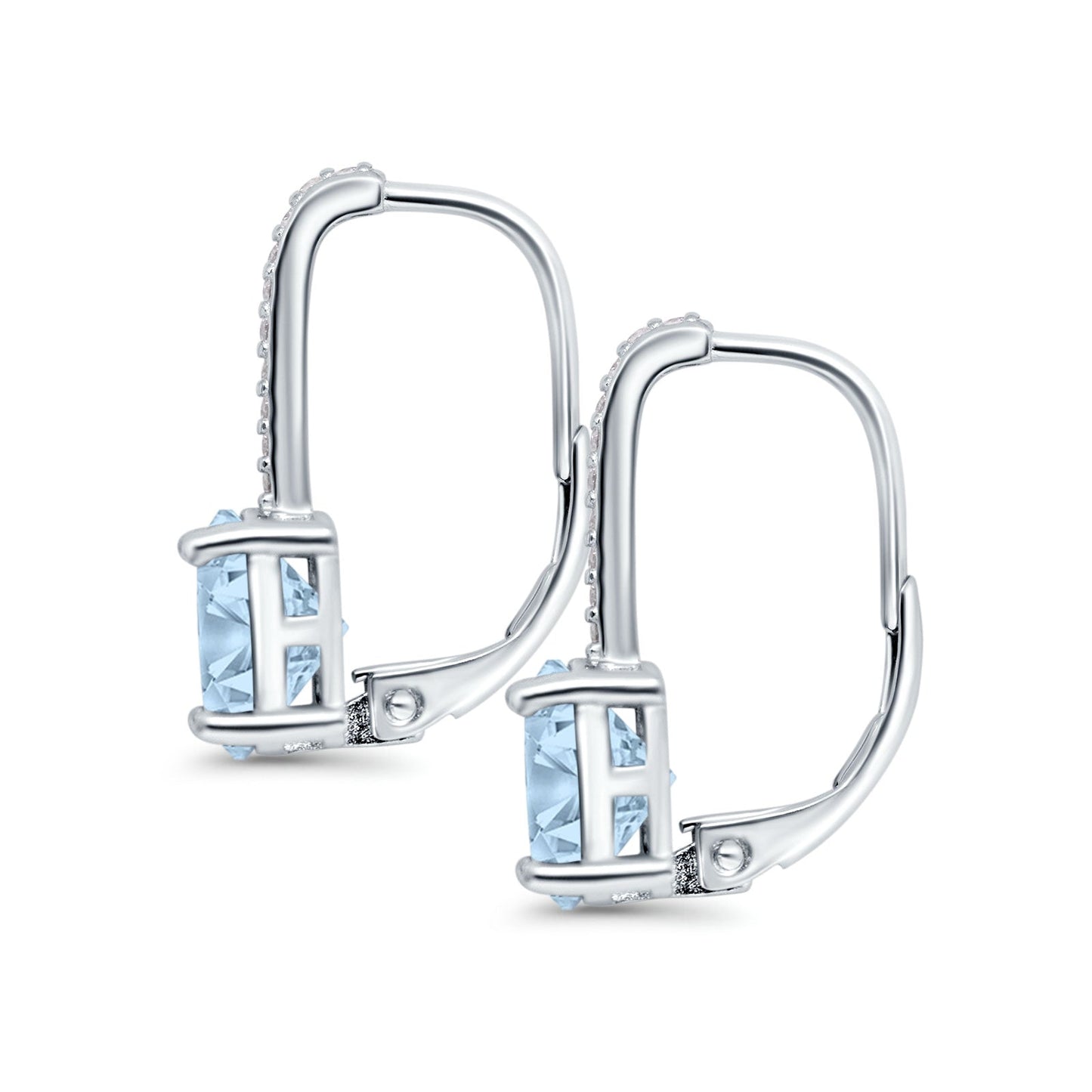 Round Hoop Huggie Design Simulated Aquamarine CZ LeverBack Earrings