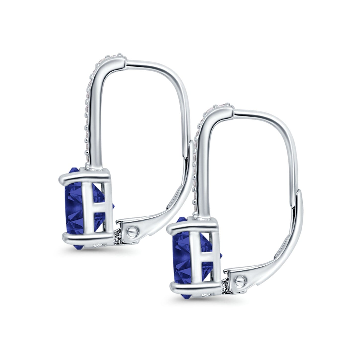 Round Hoop Huggie Design Simulated Blue Sapphire CZ LeverBack Earrings