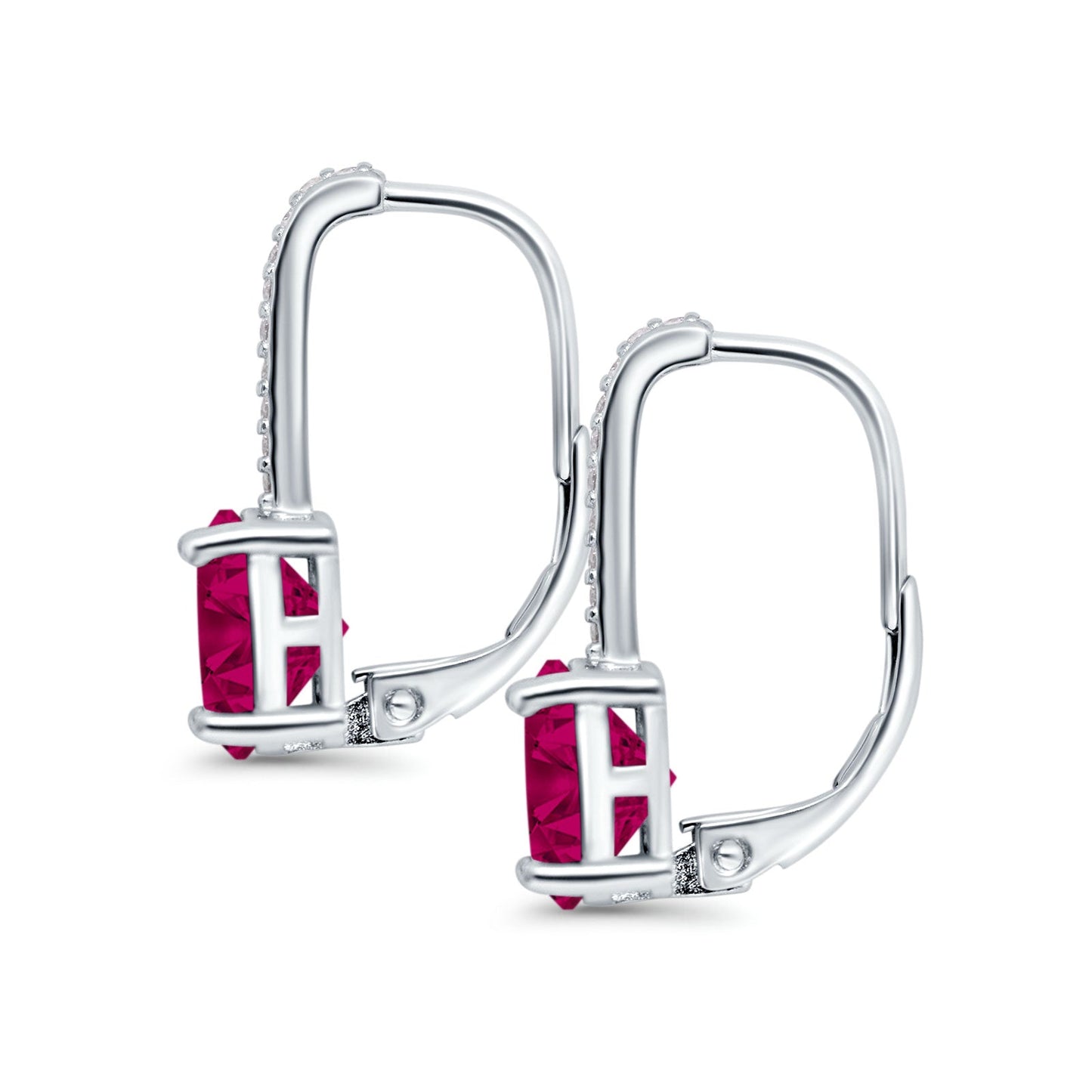 Round Hoop Huggie Design Simulated Ruby CZ LeverBack Earrings