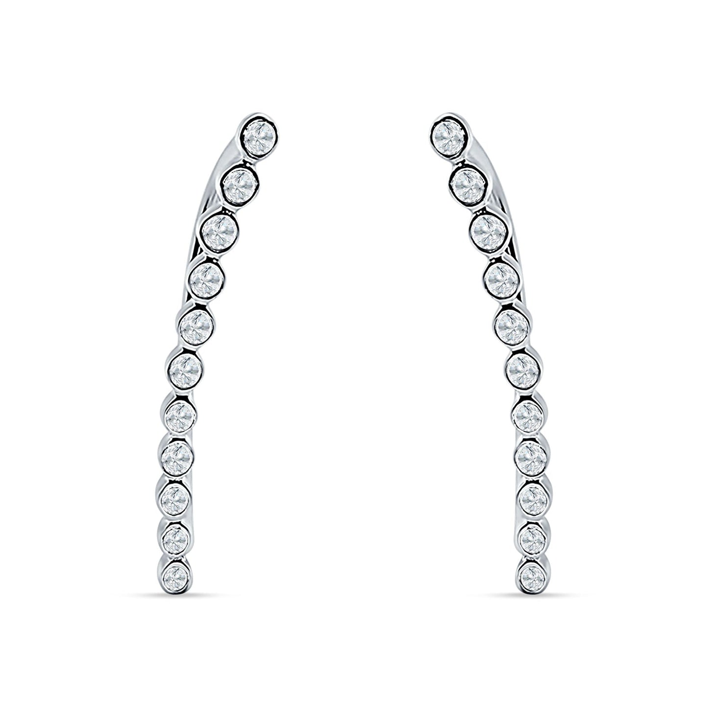 Threader Stud Earrings Bezel Line Cubic Zirconia