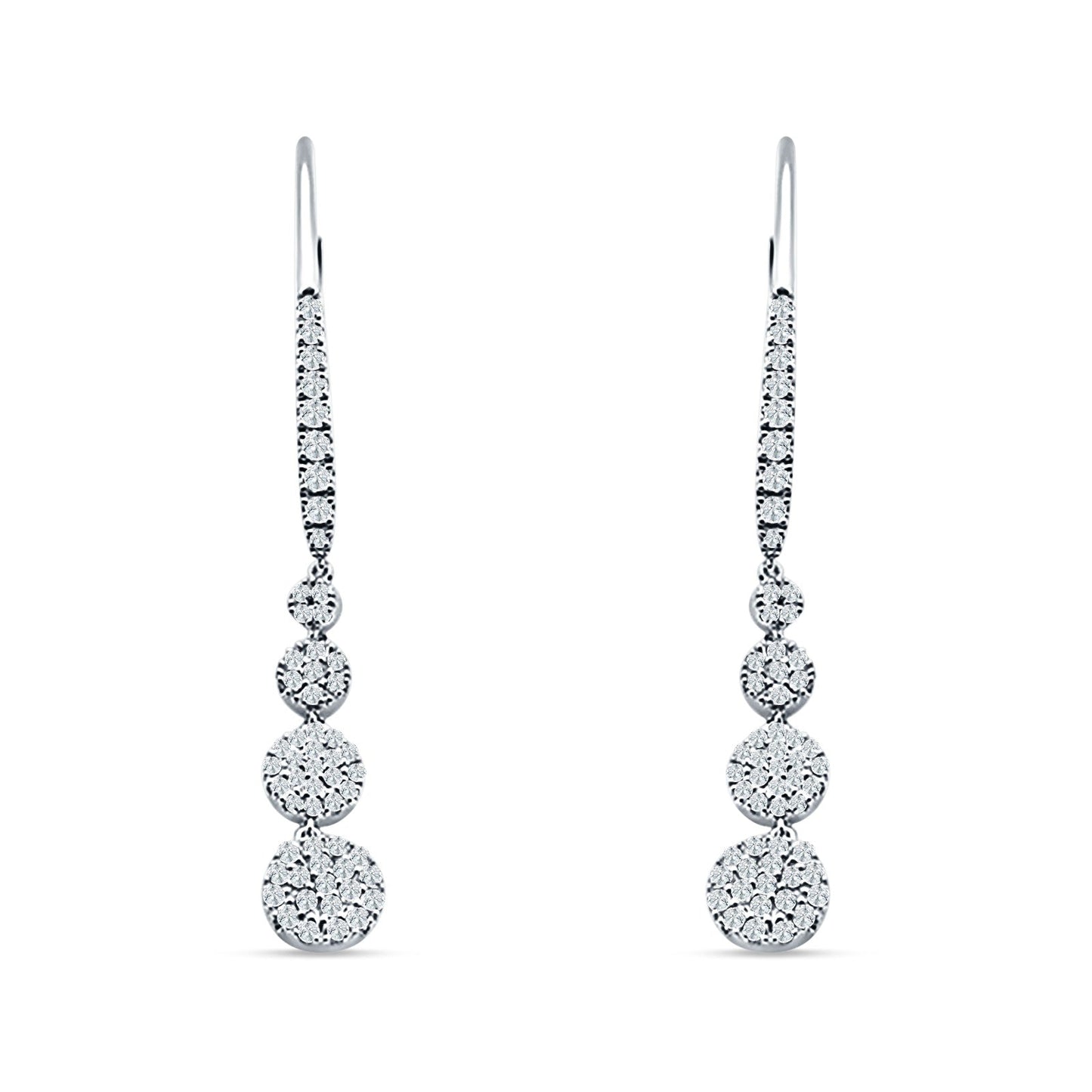 Dangle Drop Leverback Earrings Graduated Circles Cubic Zirconia