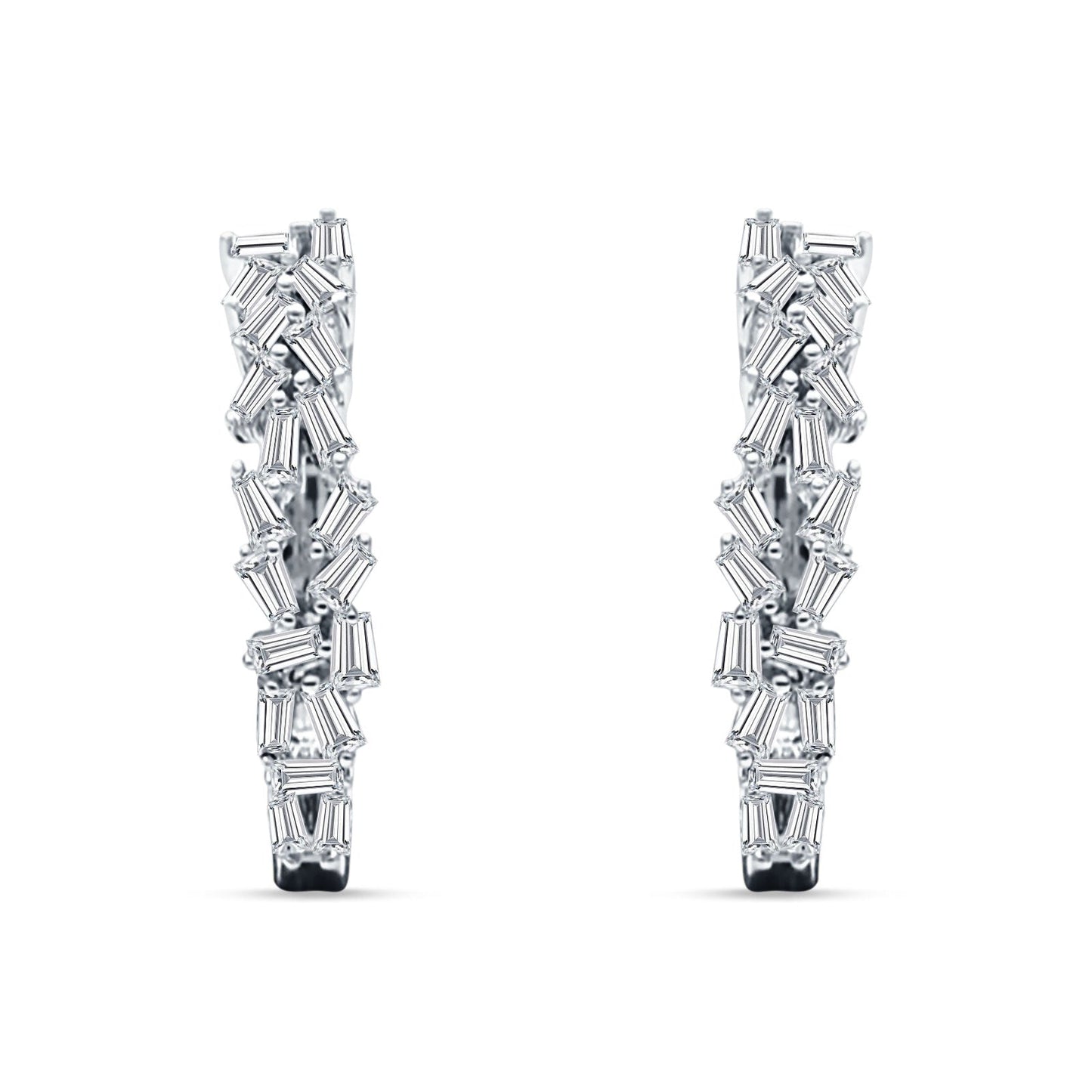 Baguette Cluster Huggie Hoop Earrings Cubic Zirconia