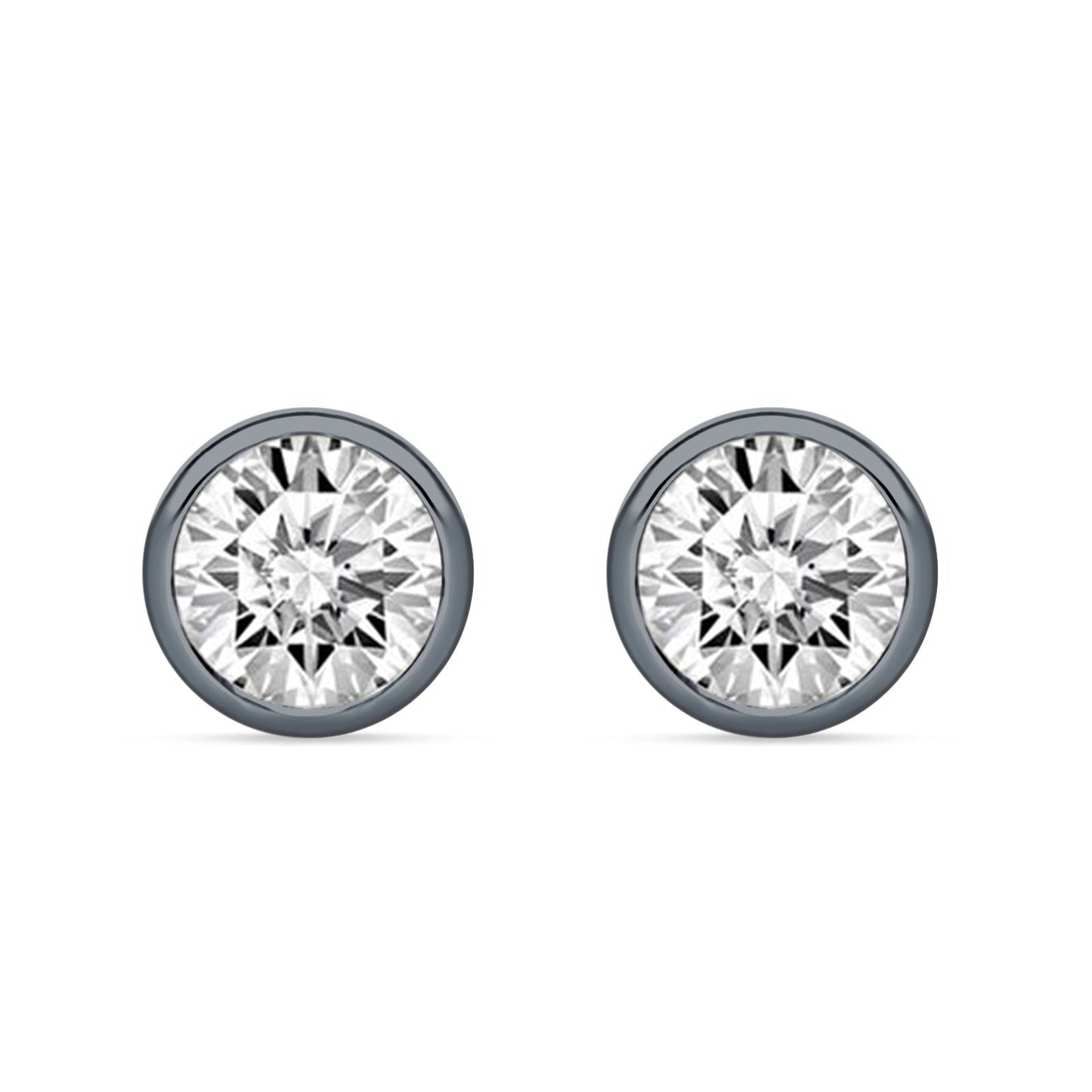 Bezel Set Cubic Zirconia Black Tone Solitaire Stud Earring