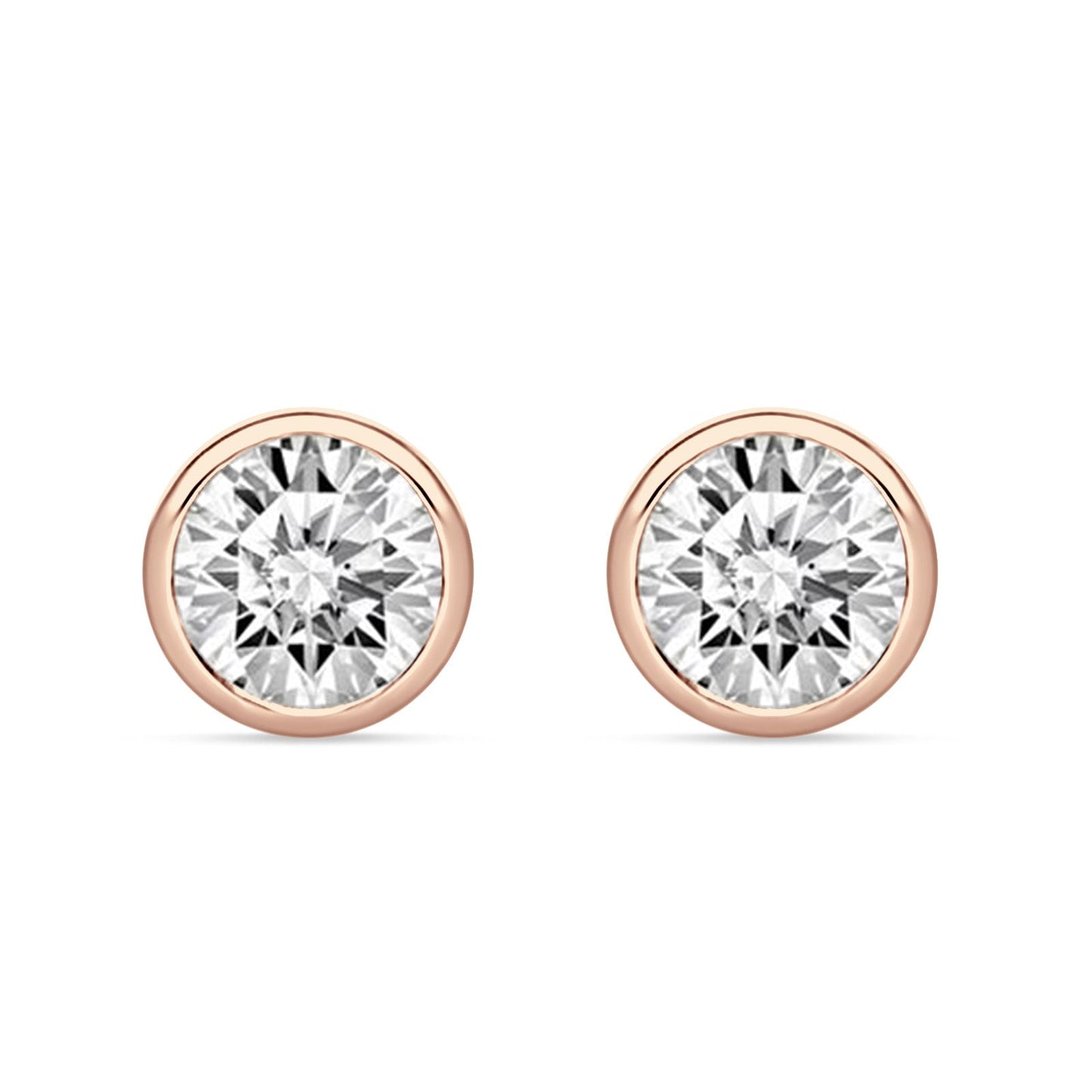 Bezel Set Cubic Zirconia Rose Tone Solitaire Stud Earring