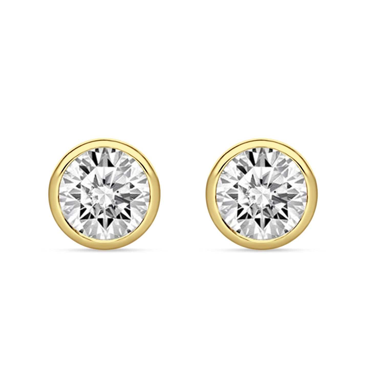 Bezel Set Cubic Zirconia Yellow Tone Solitaire Stud Earring