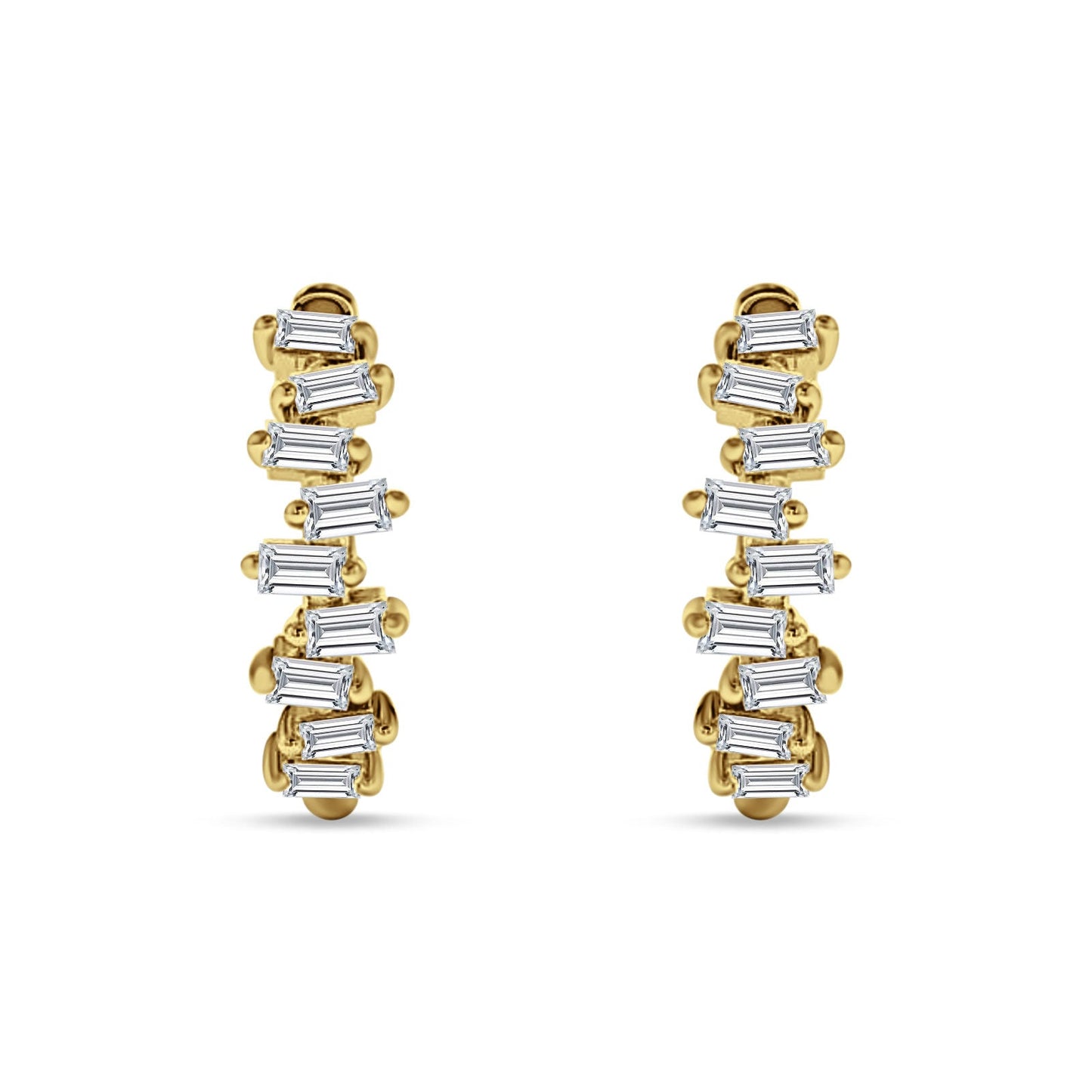 Baguette Zig Zag Hoop Earring Cubic Zirconia Yellow Tone