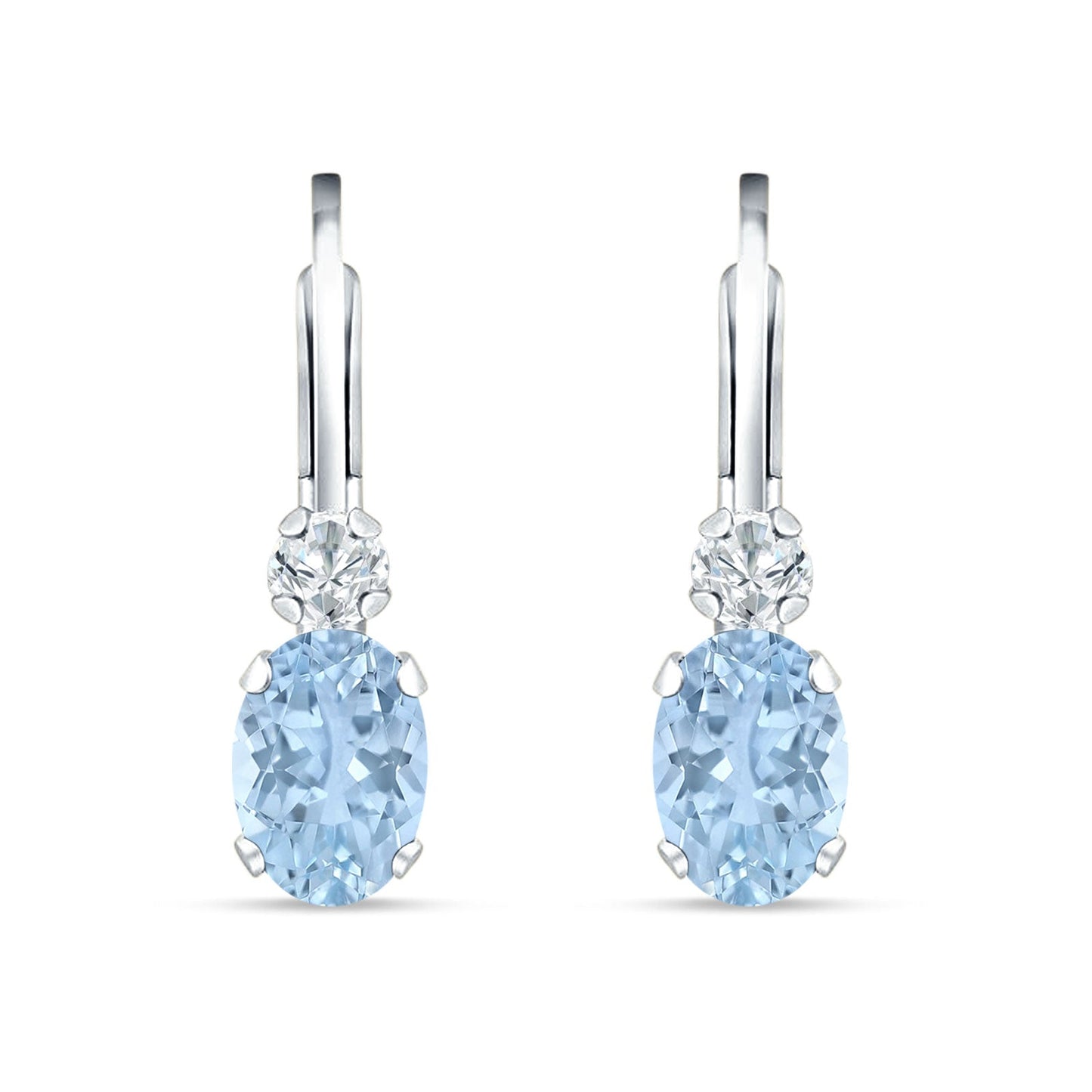 Oval Drop Dangle Aquamarine CZ Charm Leverback Earring