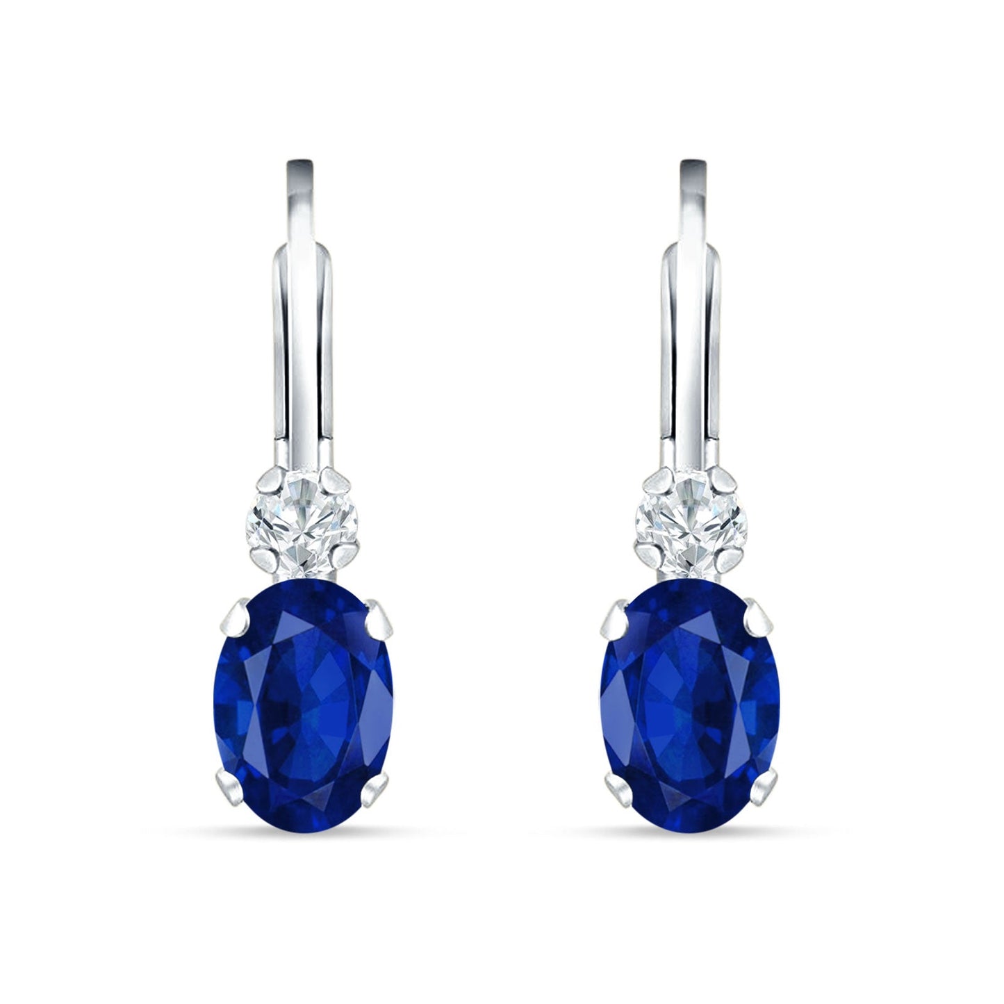 Oval Drop Dangle Blue Sapphire CZ Charm Leverback Earring