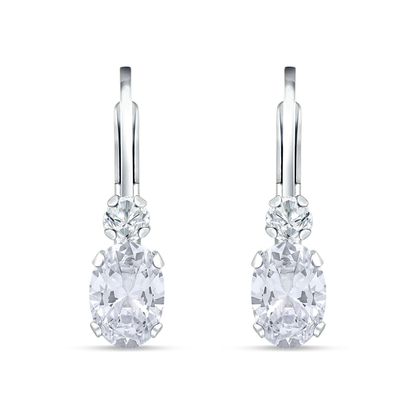 Oval Drop Dangle Cubic Zirconia Charm Leverback Earring