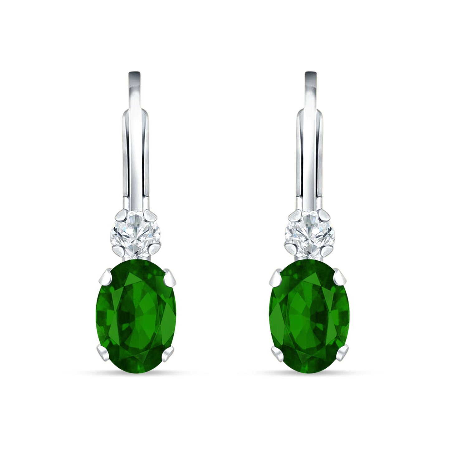 Oval Drop Dangle Charm Leverback Earring Green Emerald CZ