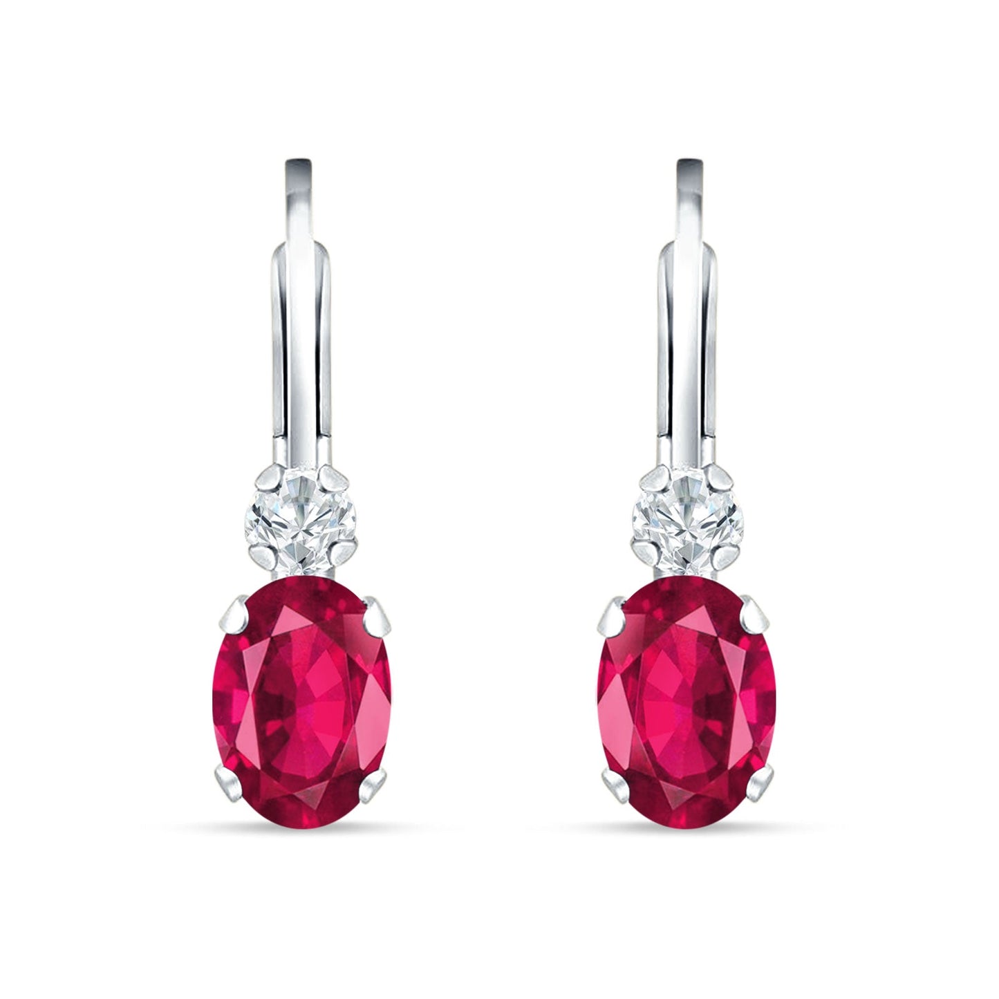 Oval Drop Dangle Charm Leverback Earring Ruby CZ